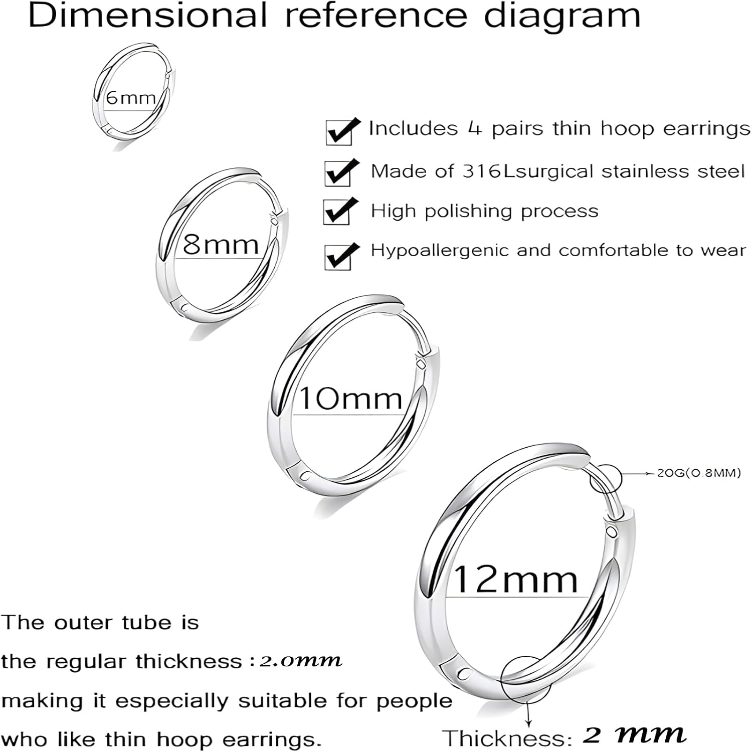 Detalle 2 de 316L Stainless Steel Huggie Hoop Earrings