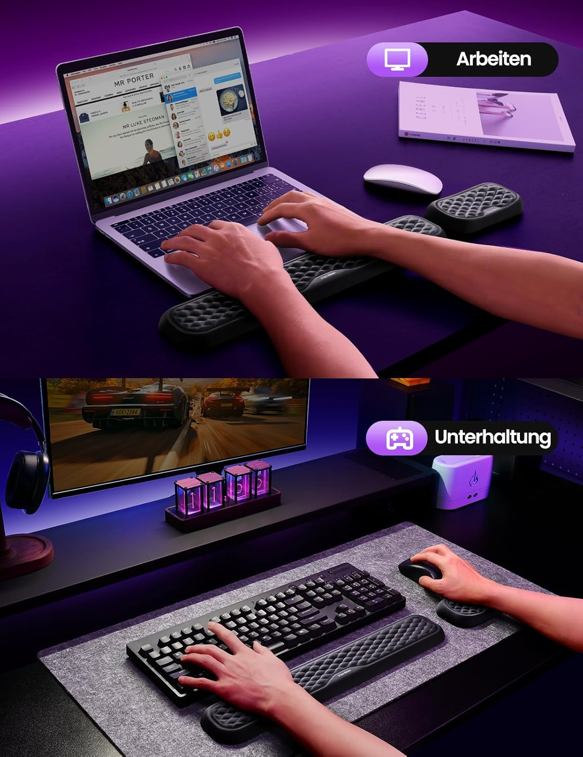 Detalle 2 de VAYDEER Handballenauflage für Tastatur und Maus (Wrist Rest) mit Memory-Foam, Schwarz