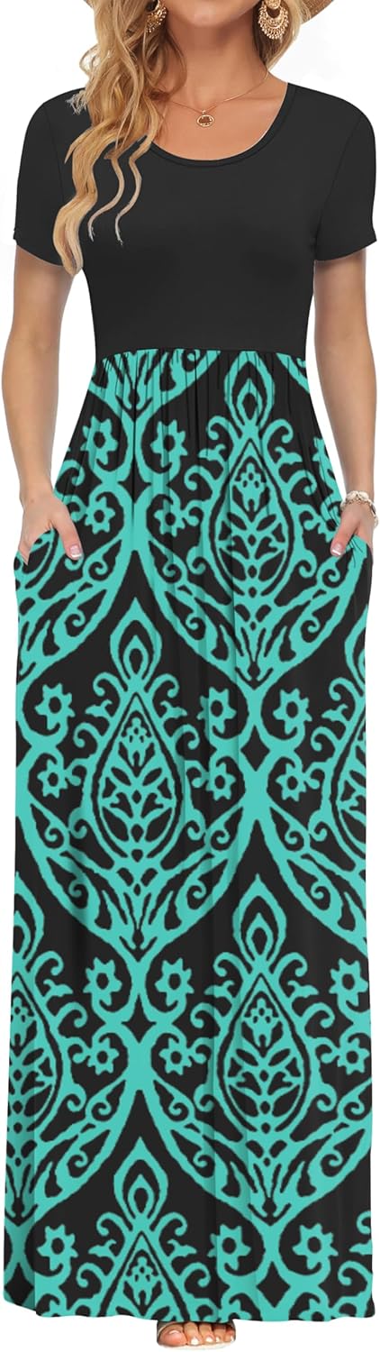 Detalle de AUSELILY Women's Classic Short Sleeve Loose Plain Casual Long Maxi Dress