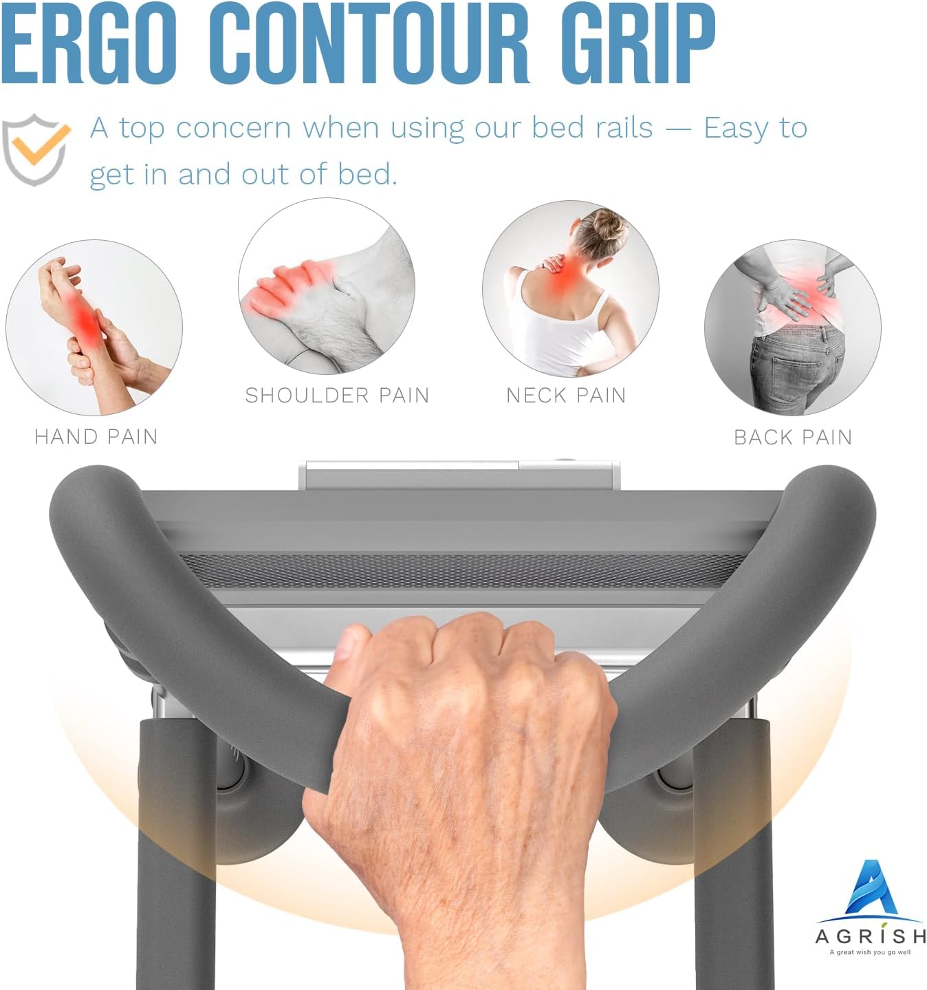 Thumbnail 2 de Agrish Bed Rails for Elderly Adults – Bed Assist Rail with LED Light & Storage Pouch (Single/Double fits)