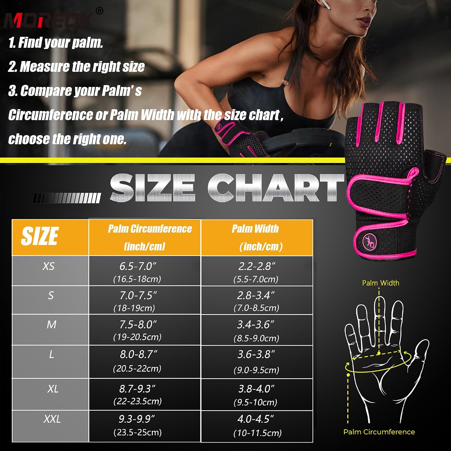 Thumbnail 6 de MOREOK MK1003 Fingerless Workout Gloves, 3mm Gel Palm Pads, Adjustable Wrist