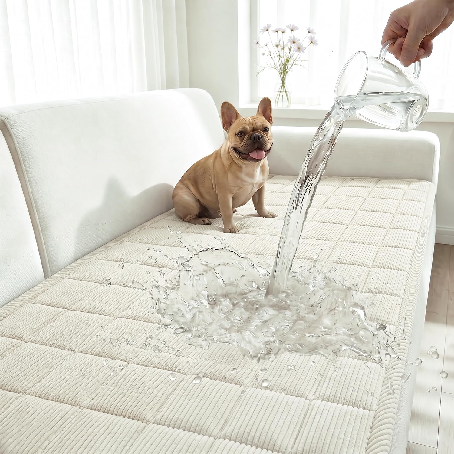 Detalle de Fixwal SO-UDSW-PLK4 Corduroy Dog Couch Cover, 27.6" x 59", Off White