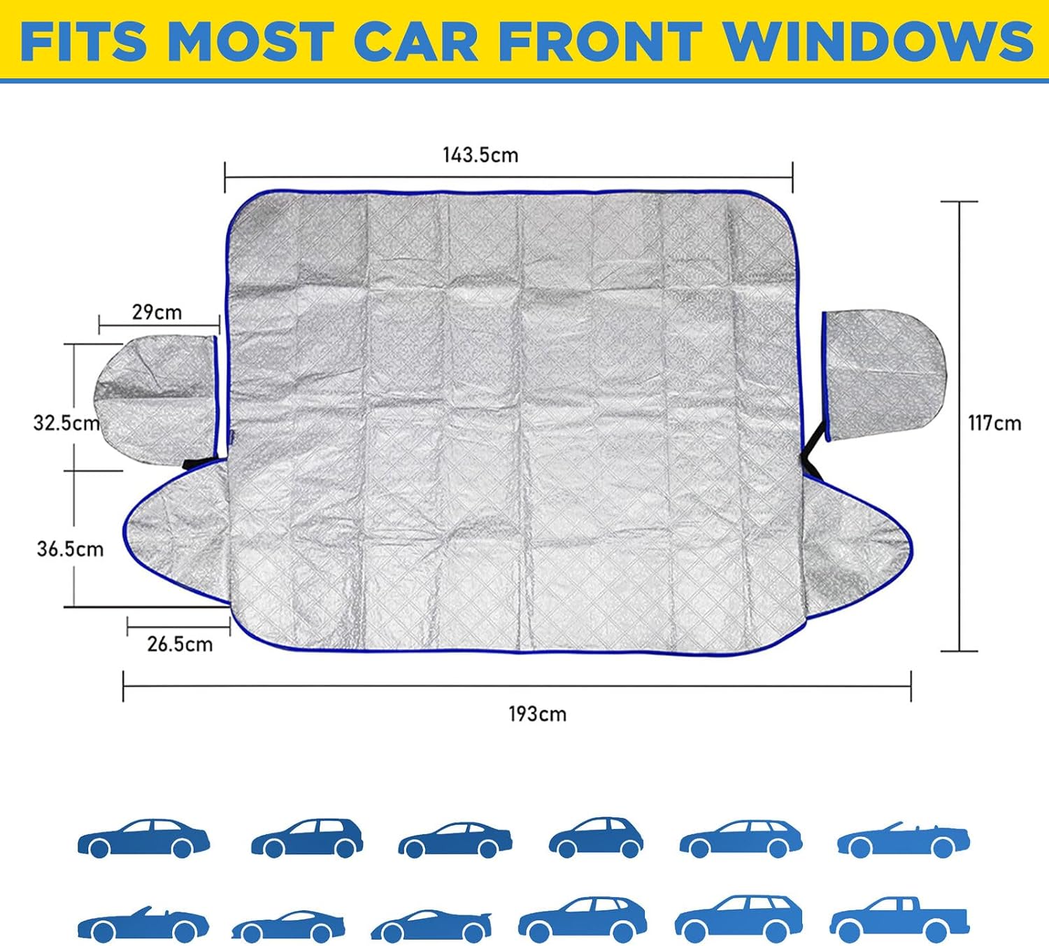 Detalle 2 de Goodyear Quilted Windscreen Cover with Mirror Covers (Heavy Duty, Universal Fit)