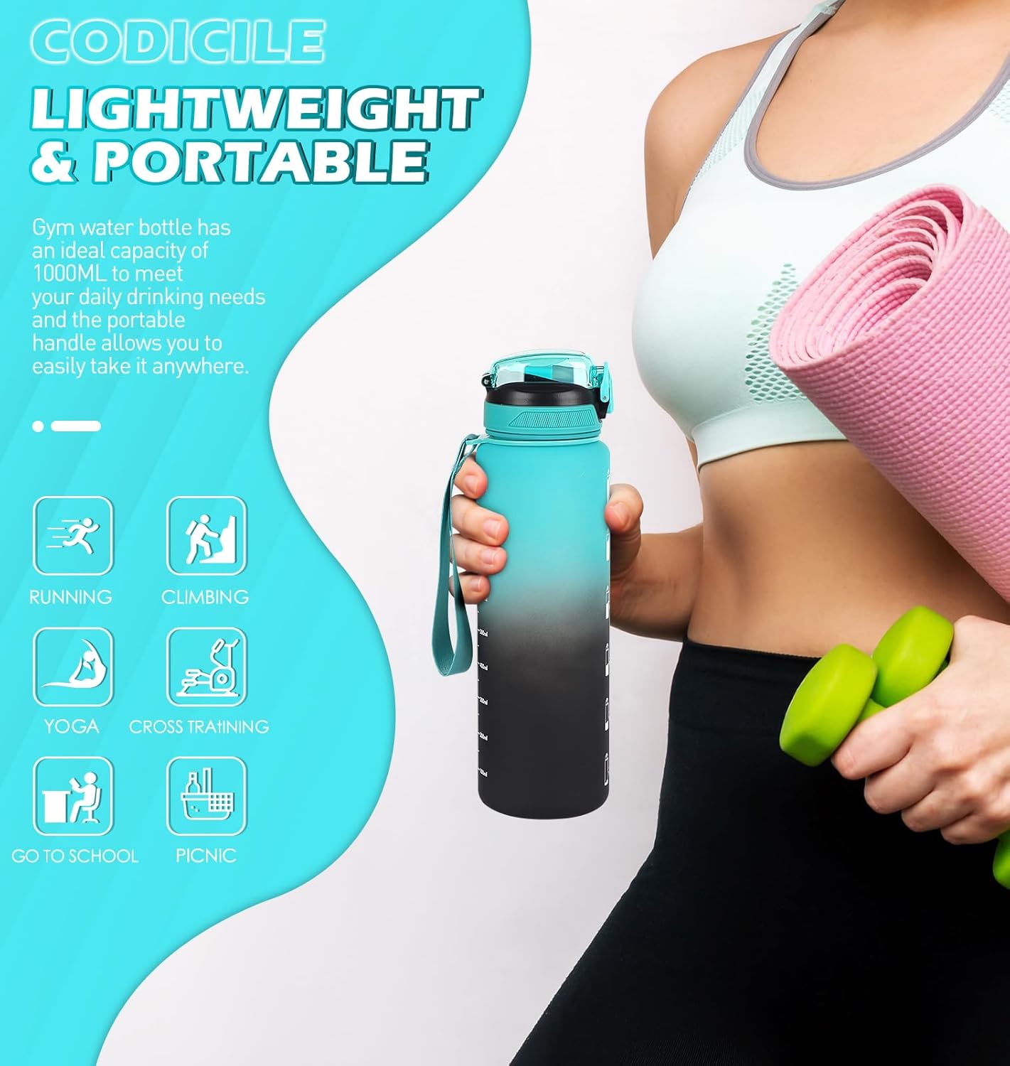 Thumbnail 3 de CodiCile 1L sports water bottle with straw 🚰