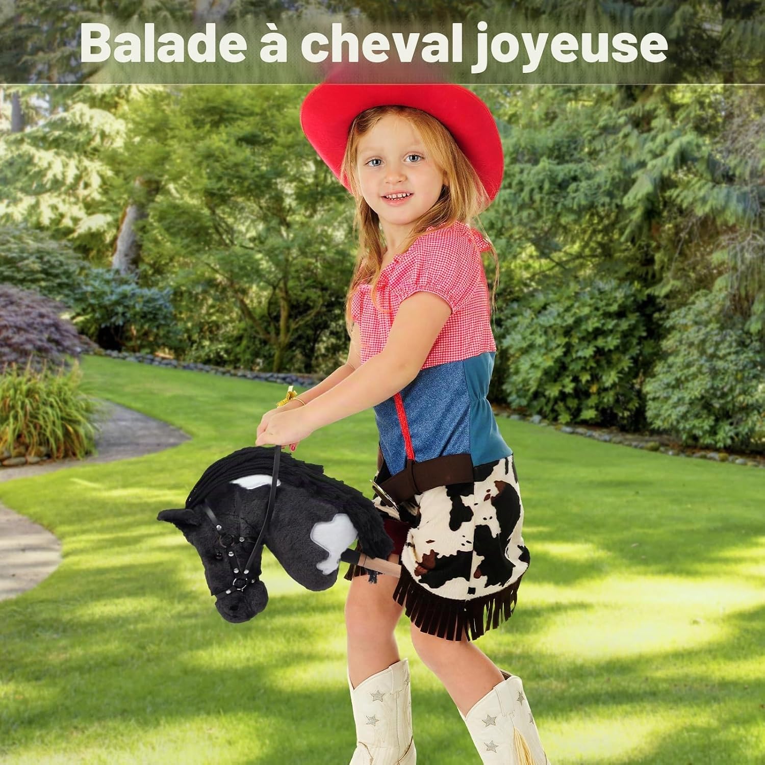 Thumbnail 4 de BEJOY Cheval de bataille – Jouet en peluche sur bâton (gris) avec licol et longe