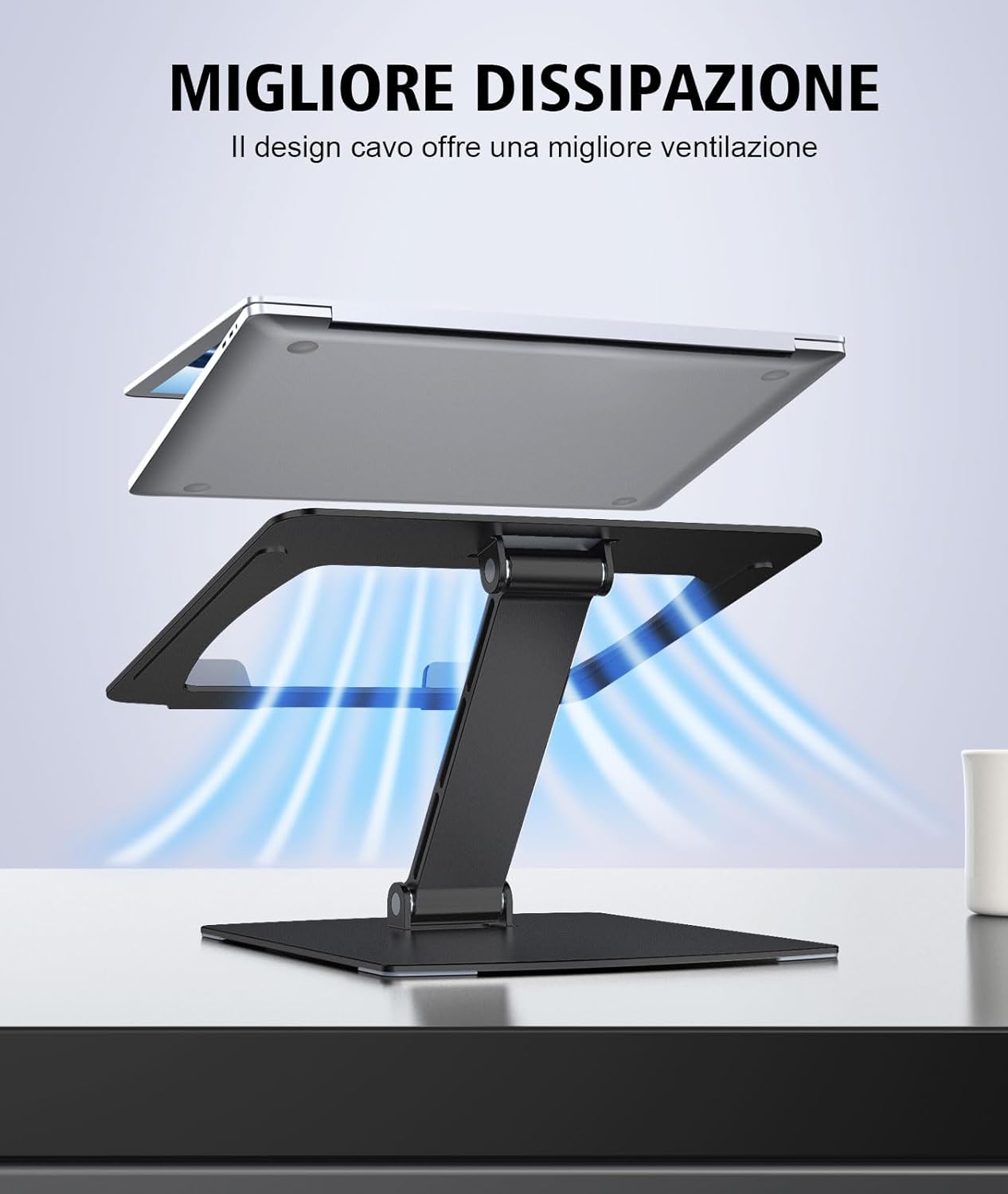 Thumbnail 6 de Glangeh Supporto PC Portatile: piedistallo pieghevole in alluminio per 10–16'' con 8 livelli di altezza, ergonomico e ventilato
