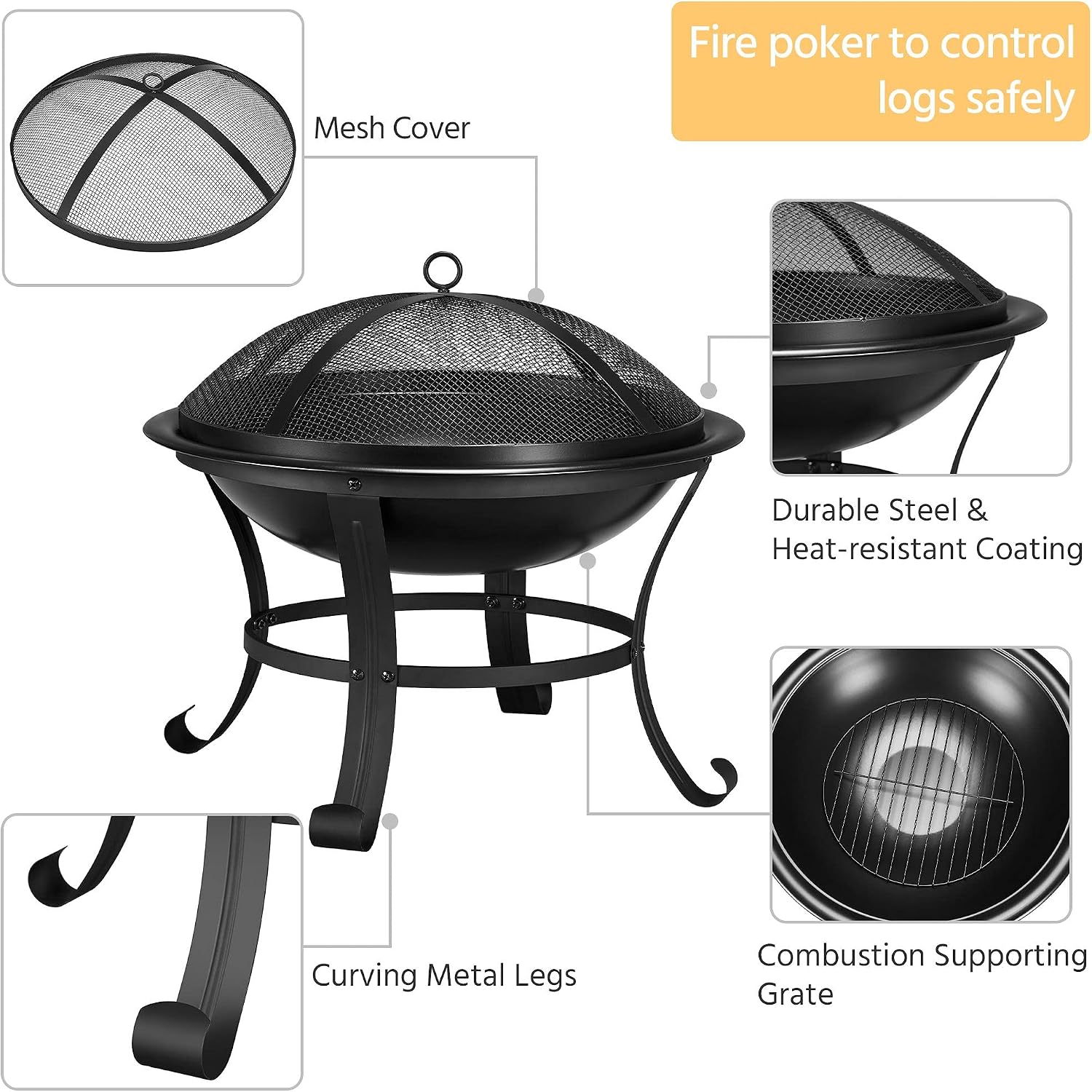 Thumbnail 6 de Yaheetech 54 cm Outdoor Round Fire Pit for Garden and Patio