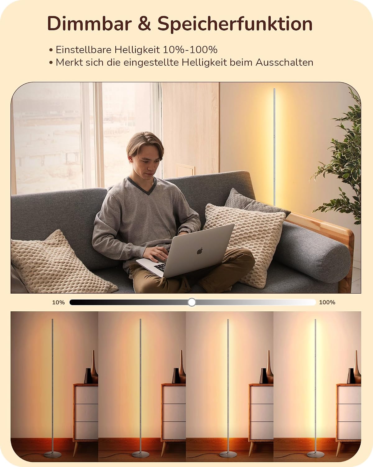 Detalle 2 de EDISHINE 2 Stück Stehlampe Wohnzimmer, LED Stehlampe Dimmbar, 3000K warmweiße Stehleuchte mit Memory-Funktion, höhenverstellbar 146 cm, moderne Standleuchte für Schlafzimmer und Büro, Silber
EDISHINE 2 Stück Stehlampe Wohnzimmer,…