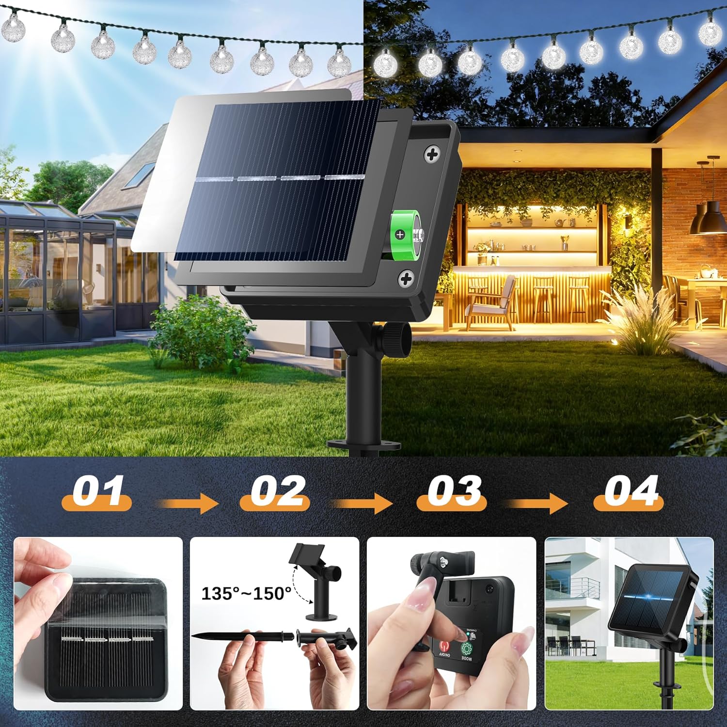 Thumbnail 4 de Laihur 50 LED Solar String Lights for Outdoor Garden – 7m/23ft with 8 Modes, IP65 Waterproof, 8-Hour Timer, Cool White