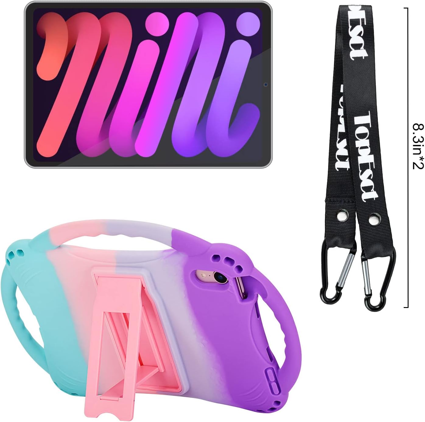 Detalle de TopEsct Kids Case for iPad Mini 7 (A17 Pro) 2024 / iPad Mini 6 (A15) Shockproof Silicone Cover with Handle Stand