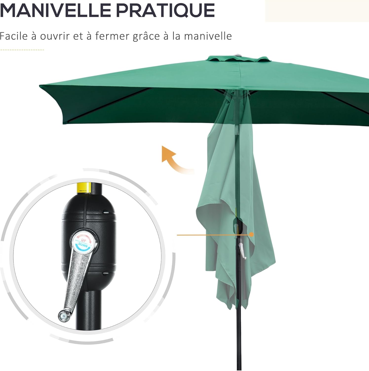 Thumbnail 3 de Outsunny Parasol de jardin rectangulaire inclinable 3 x 2 m en aluminium et polyester haute densité
