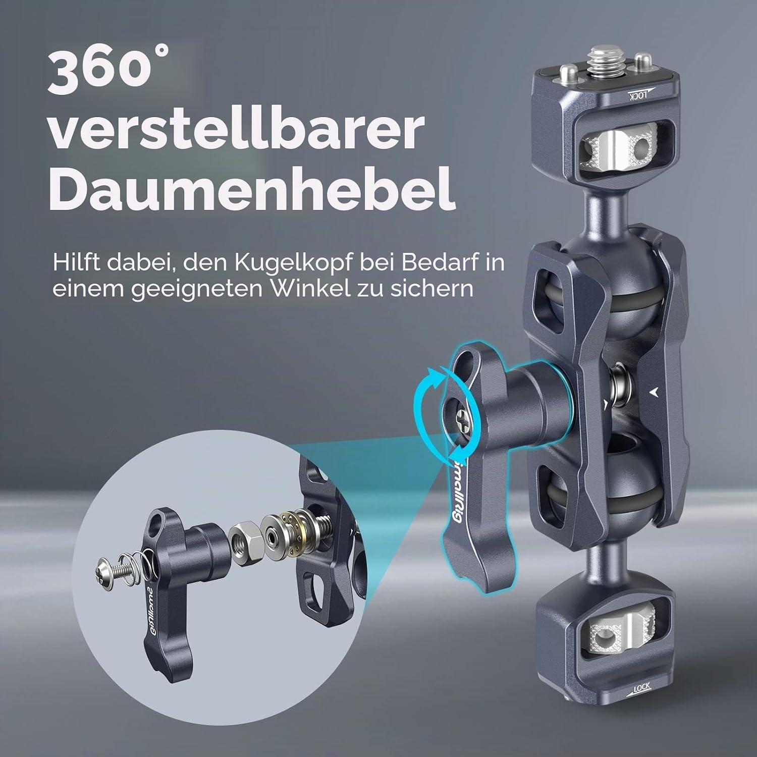 Thumbnail 4 de SMALLRIG 3873 Dual Ball Heads Magic Arm mit 1/4"-20 Schrauben, 6 kg Traglast, 88 g