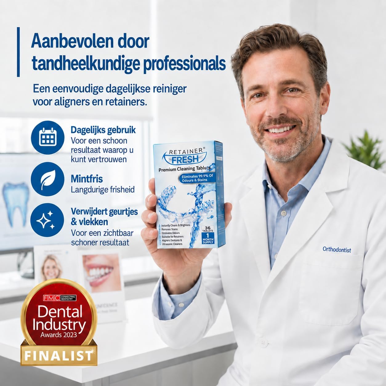 Detalle de Retainer Fresh reinigingstabletten voor beugels, aligners en gebitsbeschermers, 36 stuks