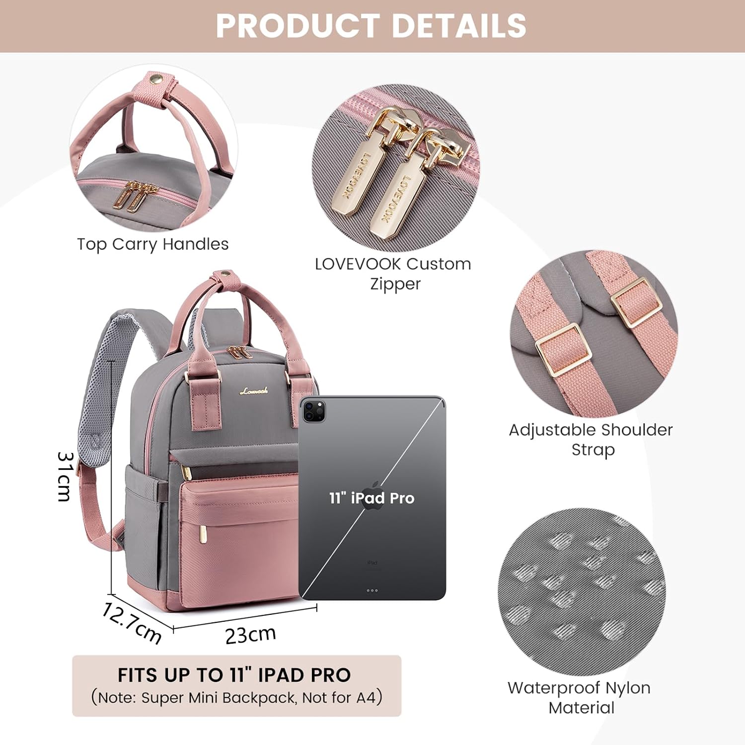 Detalle 1 de LOVEVOOK mini backpack 23 x 31 x 12.7cm