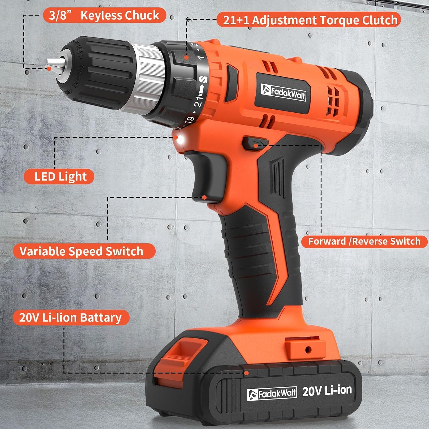 Thumbnail 2 de FADAKWALT 20V Cordless Drill Set
