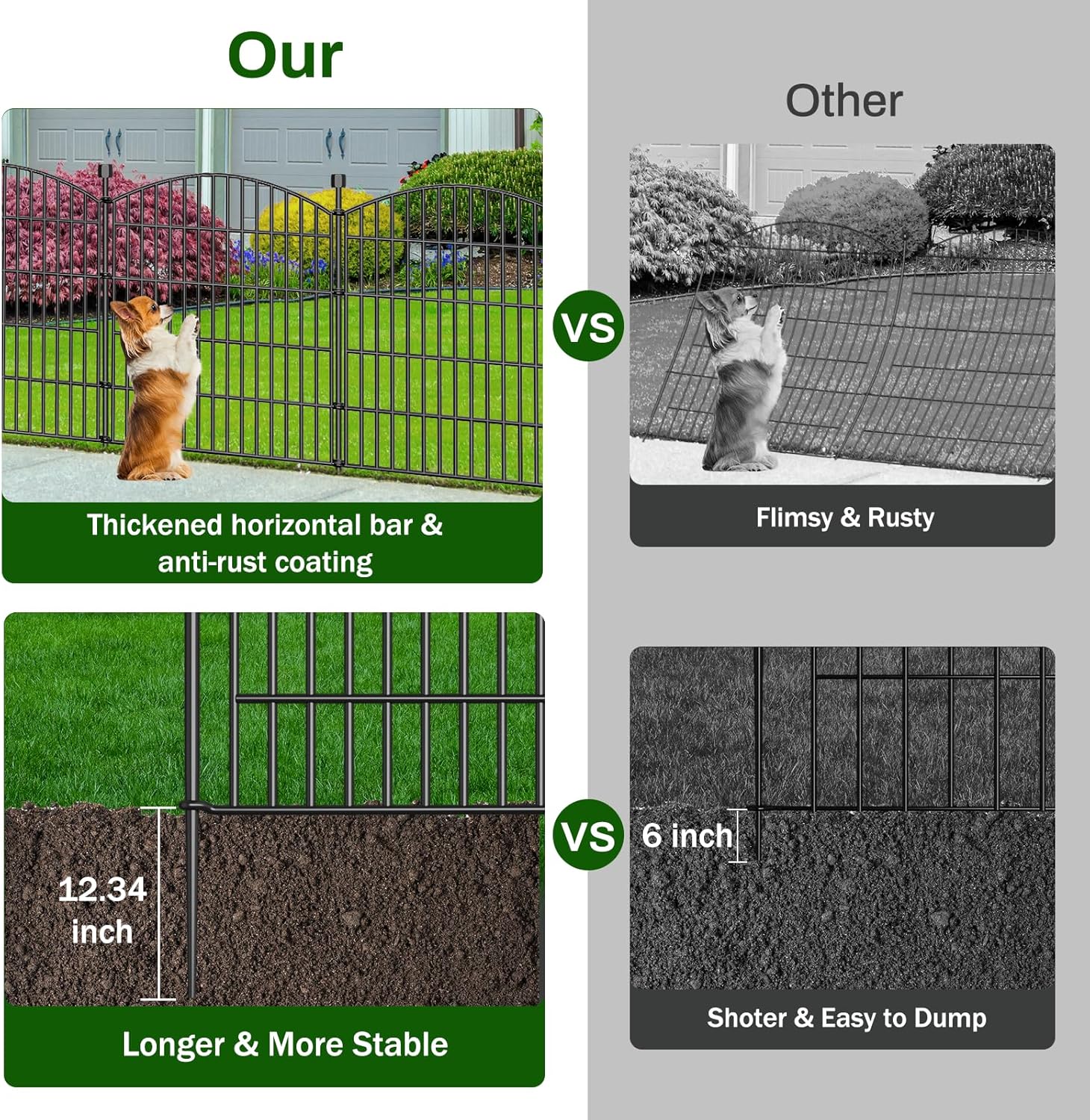 Thumbnail 2 de 10 Panels Decorative Garden Fence with Gate 32 in H x 23.6 ft L