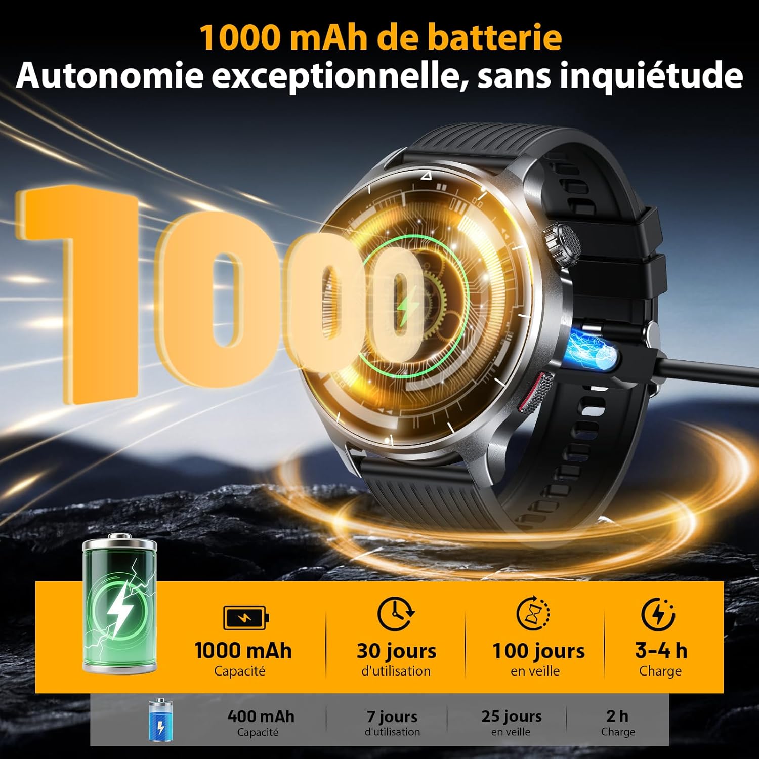 Thumbnail 1 de SLOKSFil Montre connectée homme 1,52" HD (1000 mAh) avec appels Bluetooth, suivi cardio, sommeil et 110+ activités