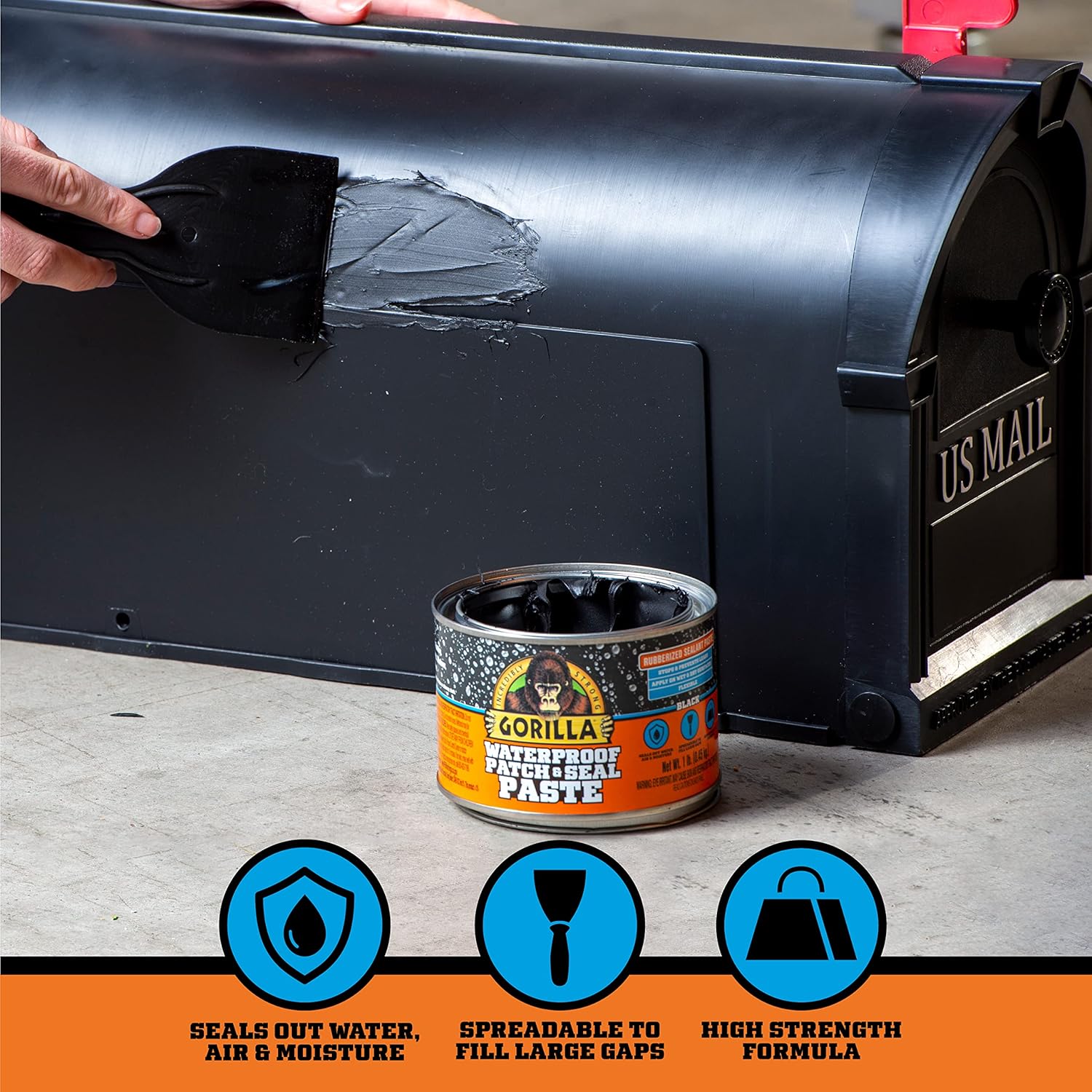 Detalle de Gorilla 120339 Waterproof Patch & Seal Paste, Black, 454 g