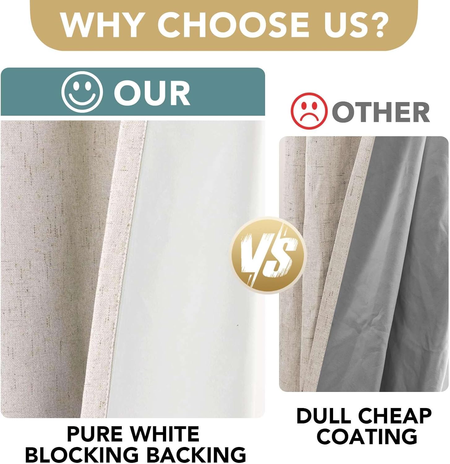Thumbnail 2 de H.VERSAILTEX Blackout Linen Curtains 108" Long, 2 Panels (104"W x 108"L) with White Liner – 100% Blackout, Faux Linen Look