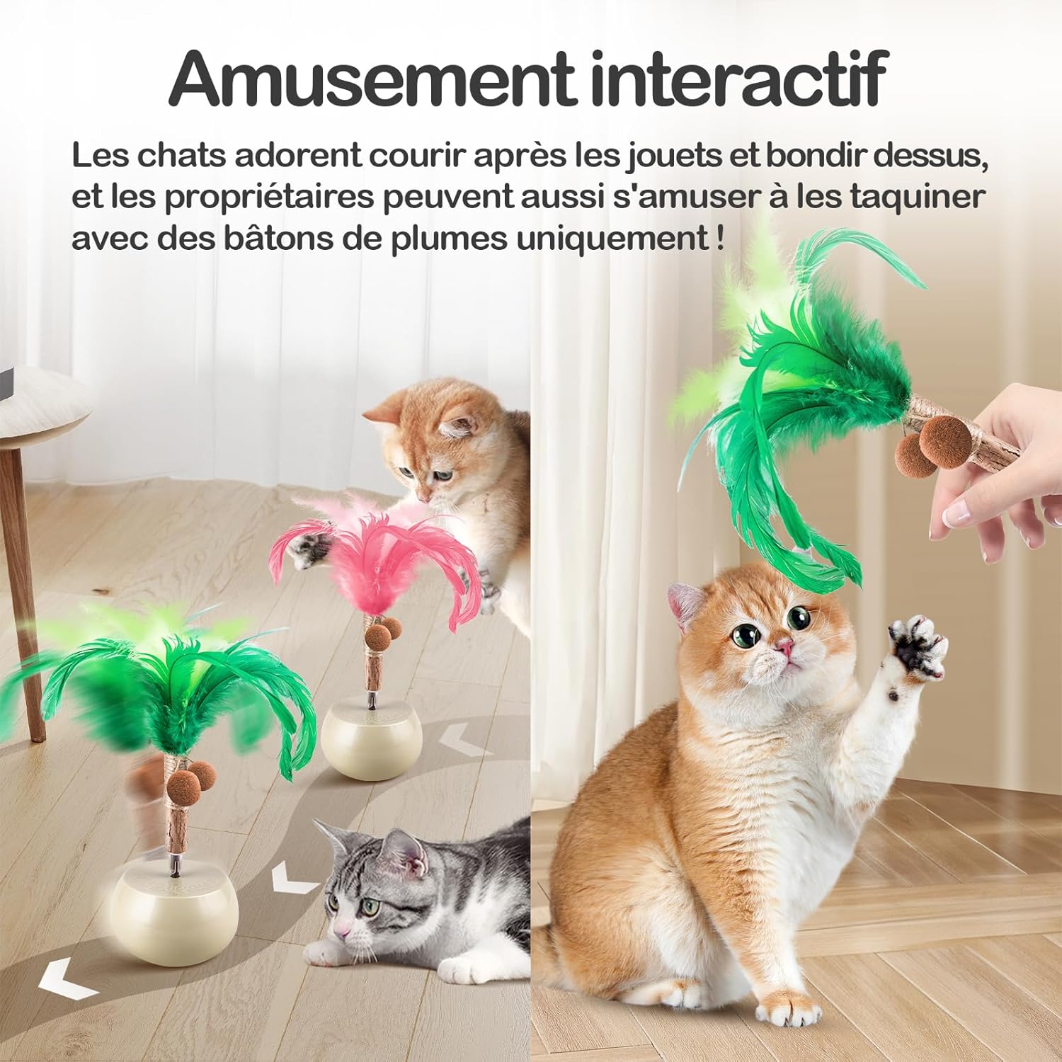 Detalle de Migipaws Jouet interactif pour Chat avec plume et rouleau électrique – rechargeable