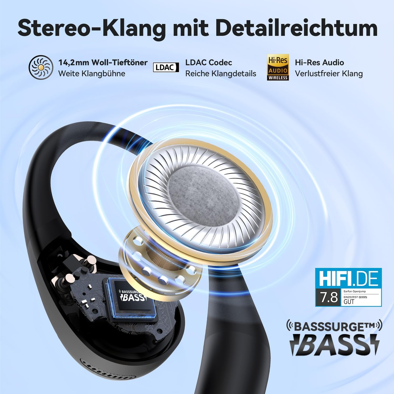 Detalle de EarFun OpenJump Open‑Ear Kopfhörer 42 Std