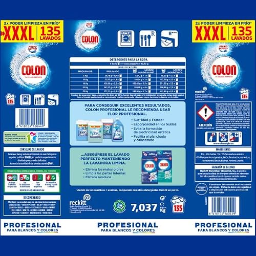 Detalle de Colon Polvo Activo Detergente para lavadora (135 dosis, 7.037 kg) – suitable para ropa blanca y de color