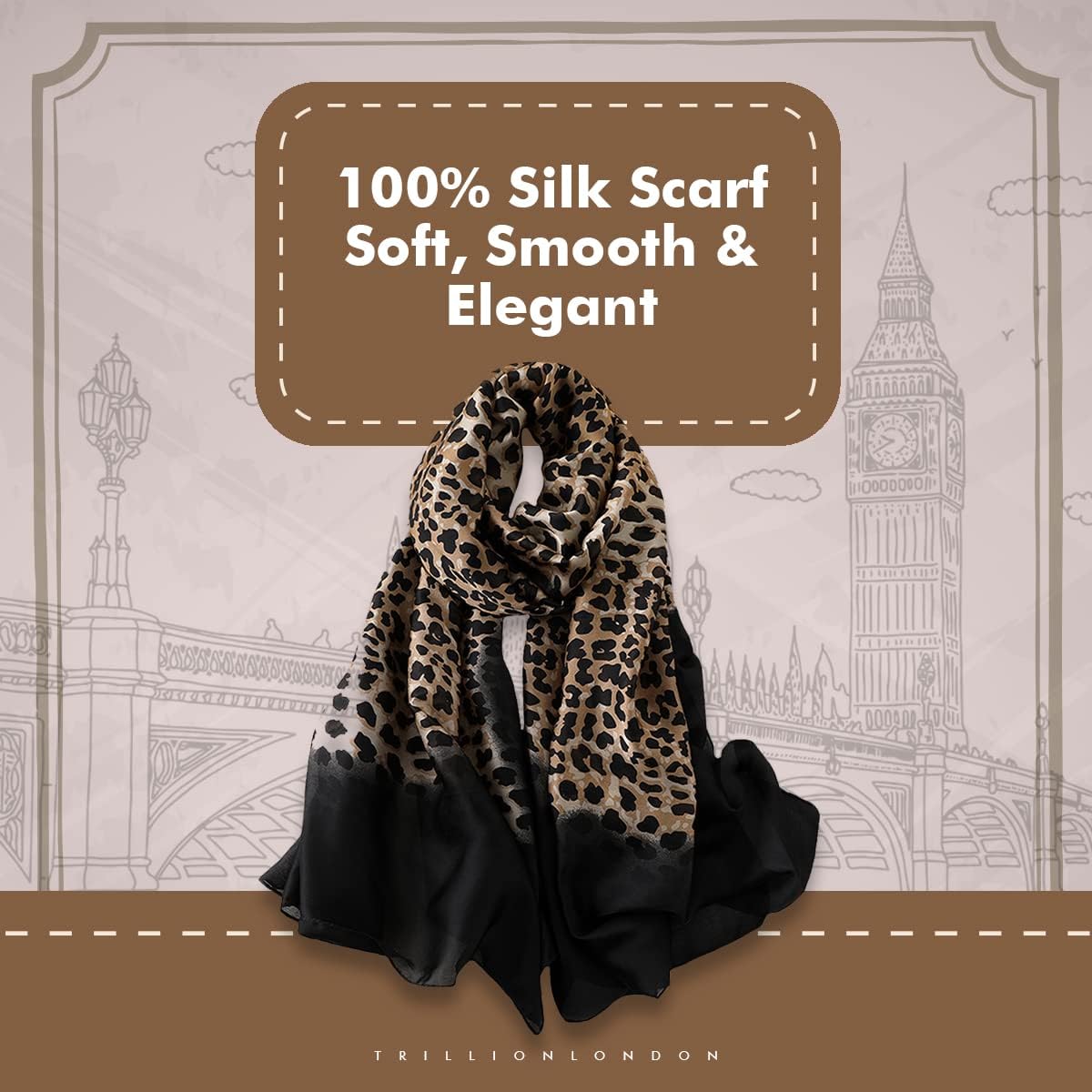 Thumbnail 1 de Trillion London Spring Collection Designer Silk Scarf – 180x90 cm, 100% Silk