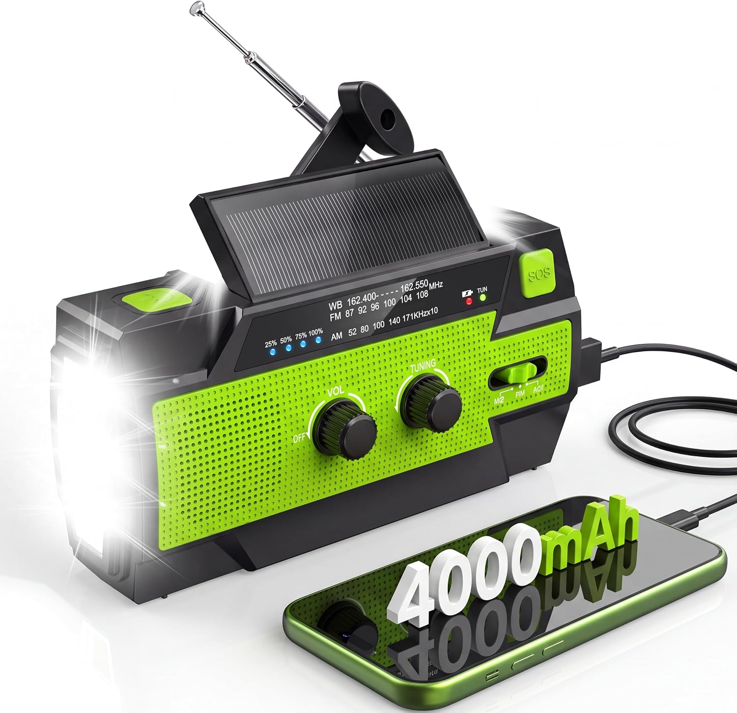 Detalle de RunningSnail 090PG Emergency Crank Radio, NOAA/AM/FM, 3-Mode Flashlight