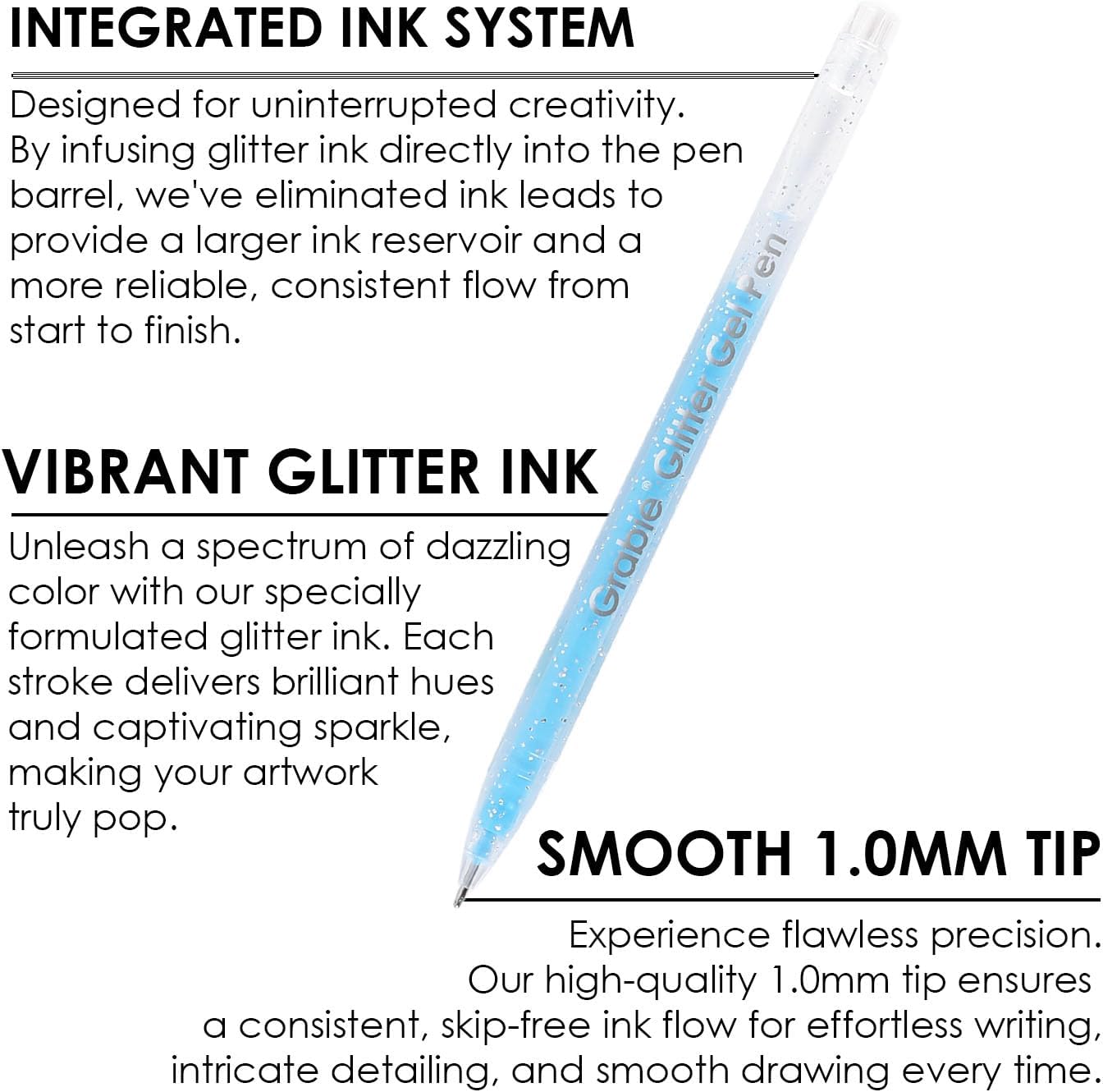 Detalle 2 de Grabie 42 Capped Glitter Gel Pen Set (42 colours), Medium 1.0mm Rollerball Glitter Gel Pens