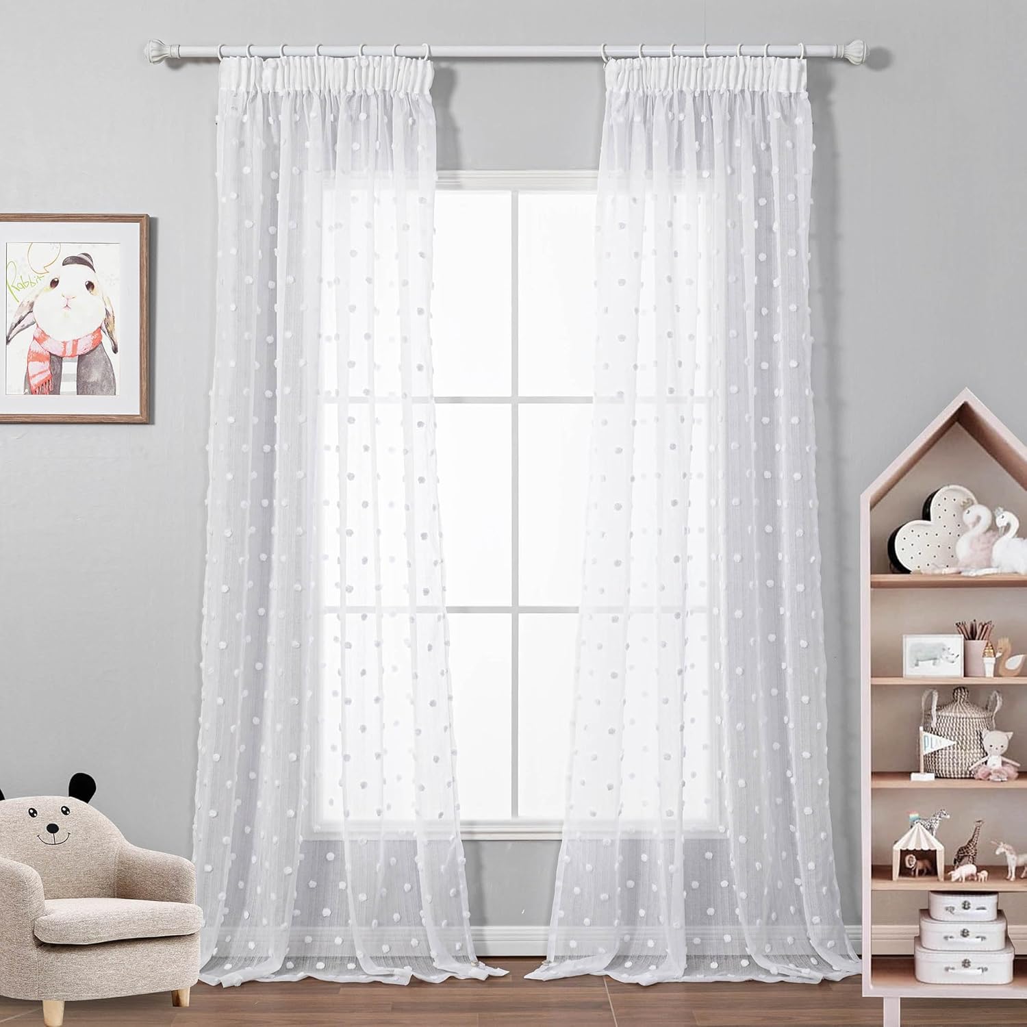 Thumbnail 1 de MYSKY HOME Gardinen mit Kräuselband – halbtransparente Voile Vorhänge für Kinderzimmer & Wohnzimmer, 2er-Set, Weiß