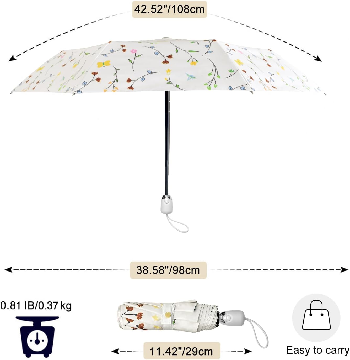 Detalle de CUBY Regenschirm – kompakter UV-Schutzschirm mit 8 Fiberrippen, windbeständig & automatisch