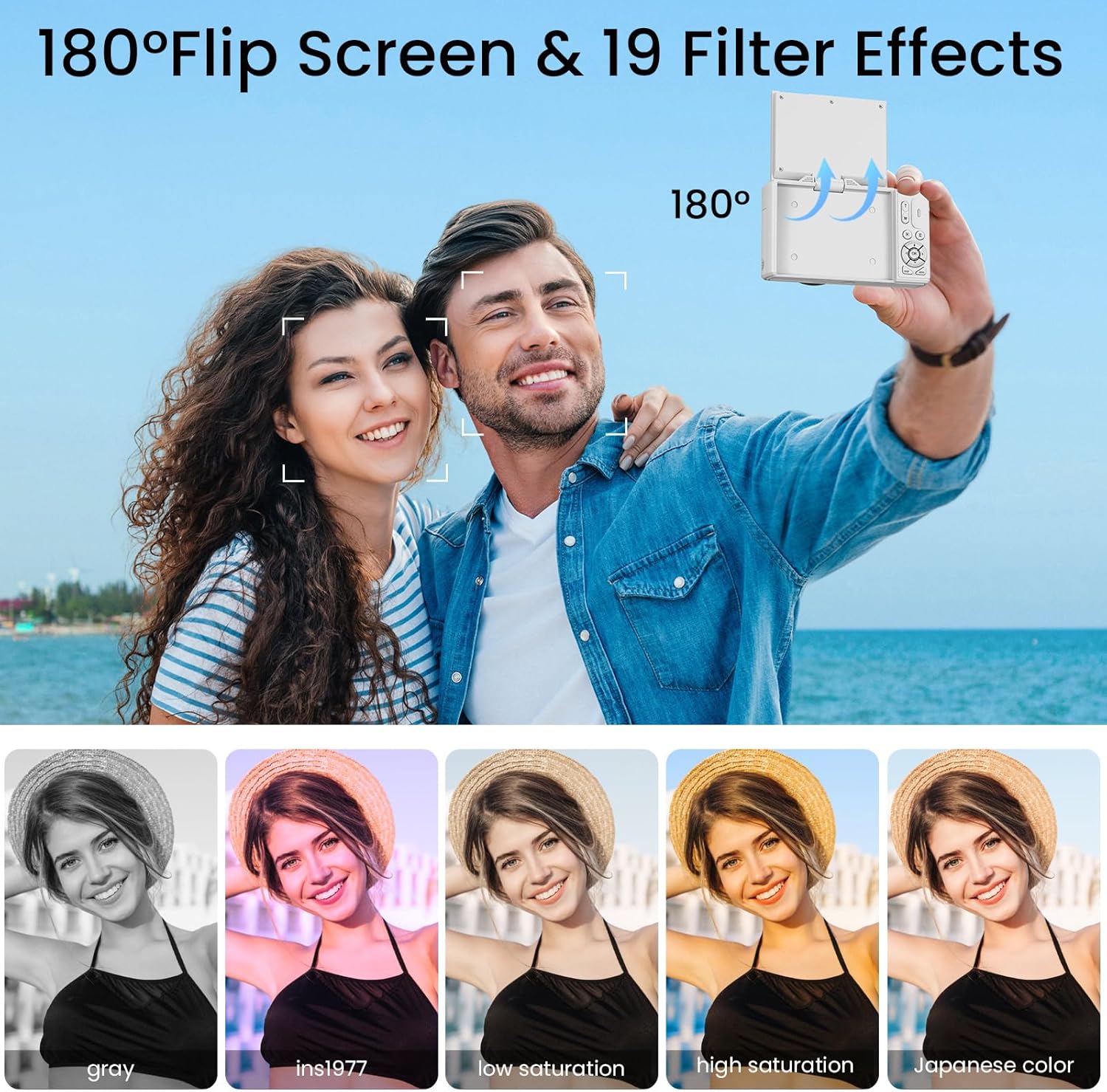 Thumbnail 3 de SOPPY 5K Digital Camera with WiFi Transfer, 75MP Vlogging, 18X Zoom & 3" Flip Screen (White)