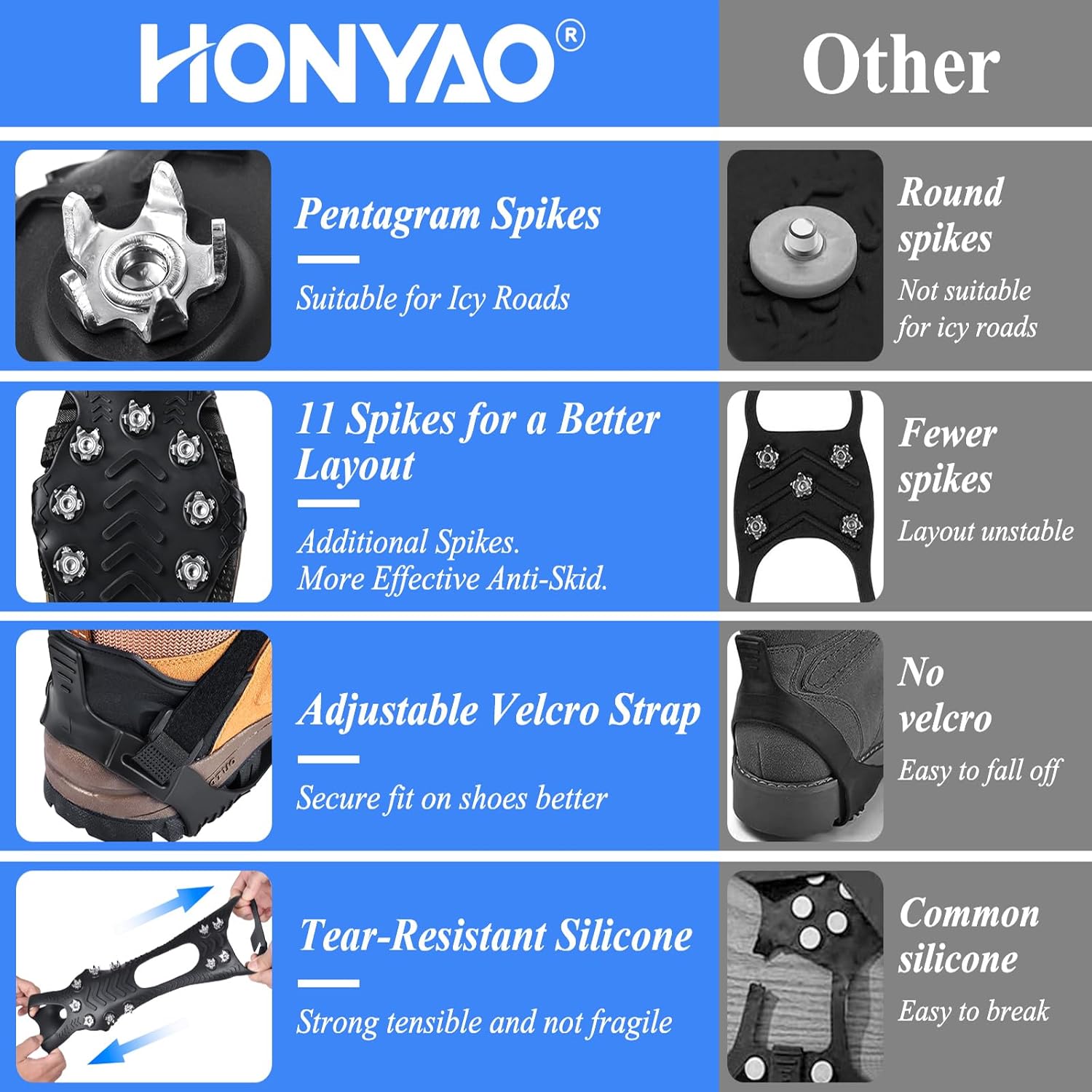 Thumbnail 1 de HONYAO Ice Cleats for Shoes and Boots