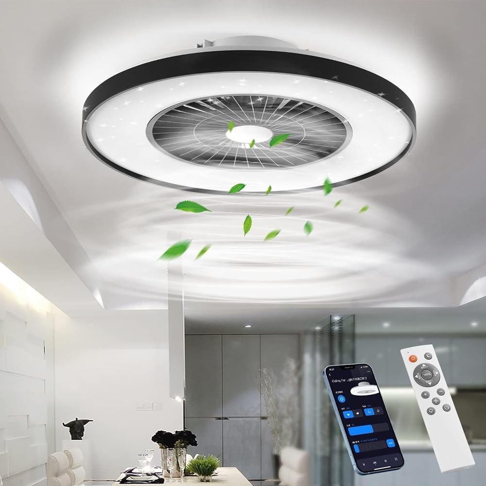 Detalle de BKZO Smart LED Ceiling Light with Fan: Modern, Quiet, and Voice‑Controlled