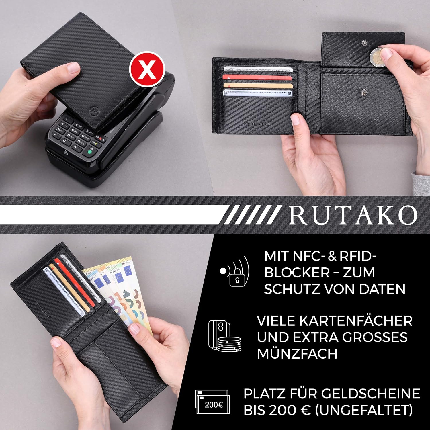 Detalle 2 de RUTAKO Leder Geldbörse Herren mit RFID Schutz – 12 Fächer