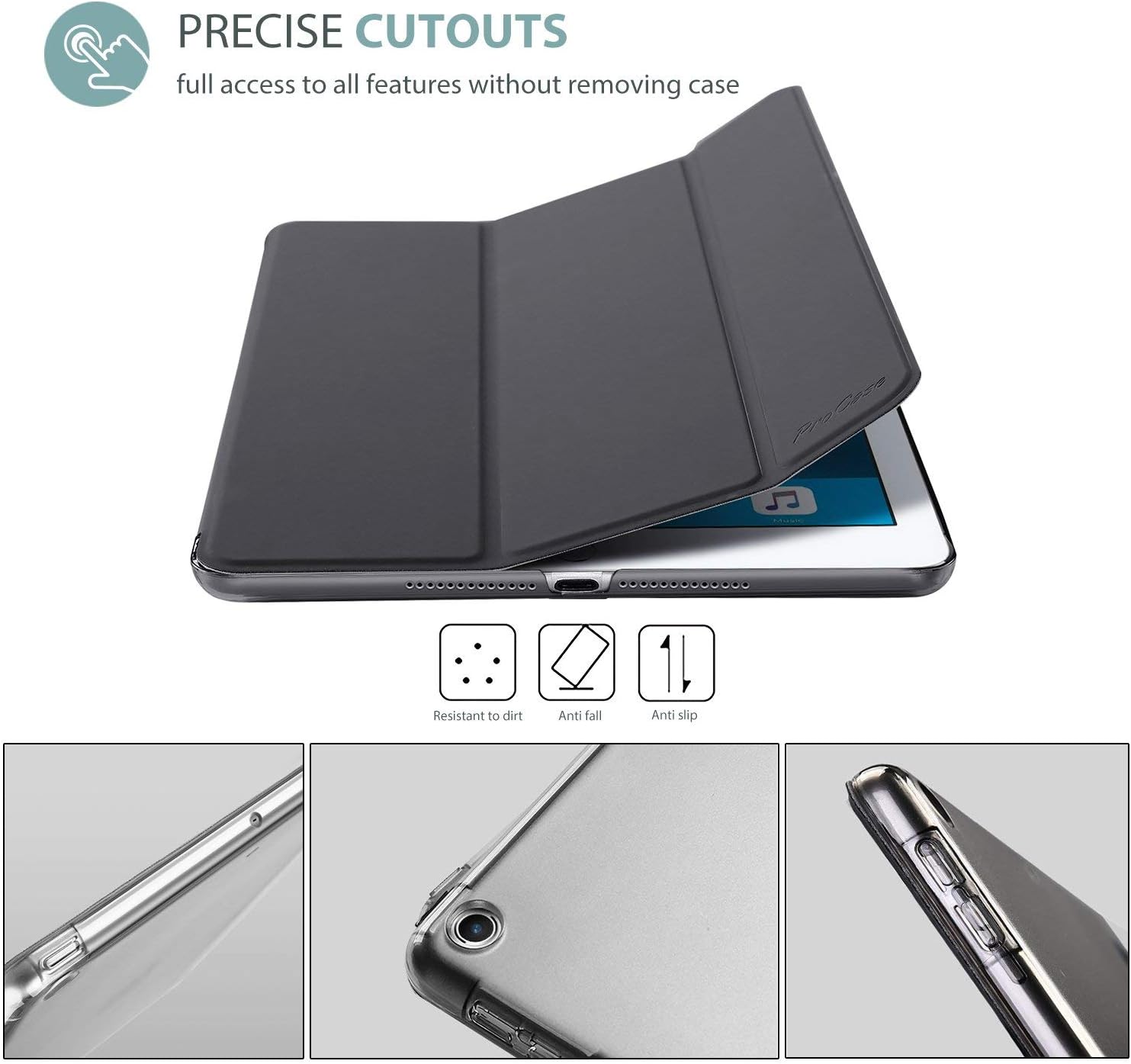 Detalle de ProCase Smart Case für iPad 6./5. Generation 9,7 Zoll - ultradünn, mattierte Rückseite in Grau
