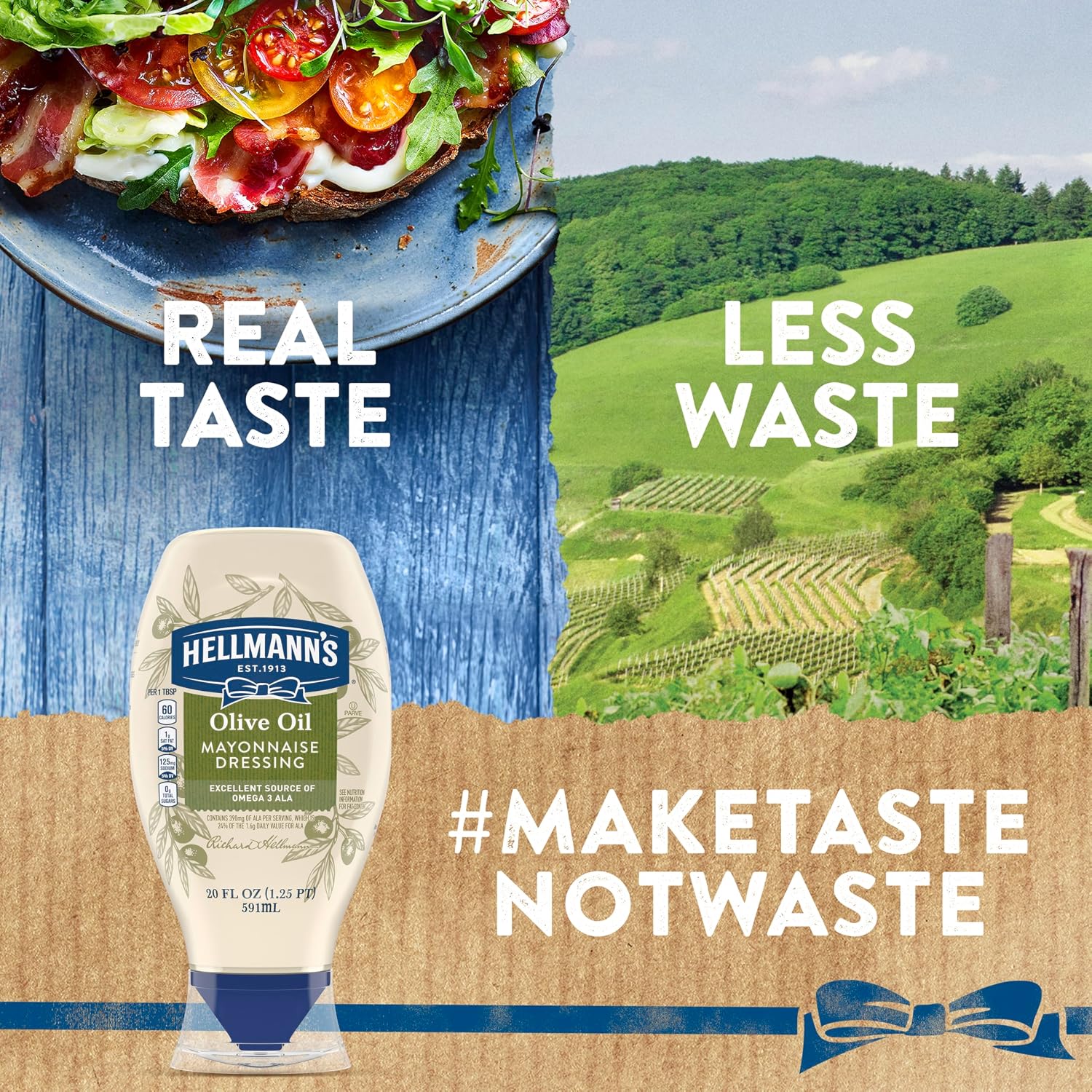 Detalle de Hellmann's Olive Oil Mayonnaise Dressing, 20 fl oz Squeeze Bottle