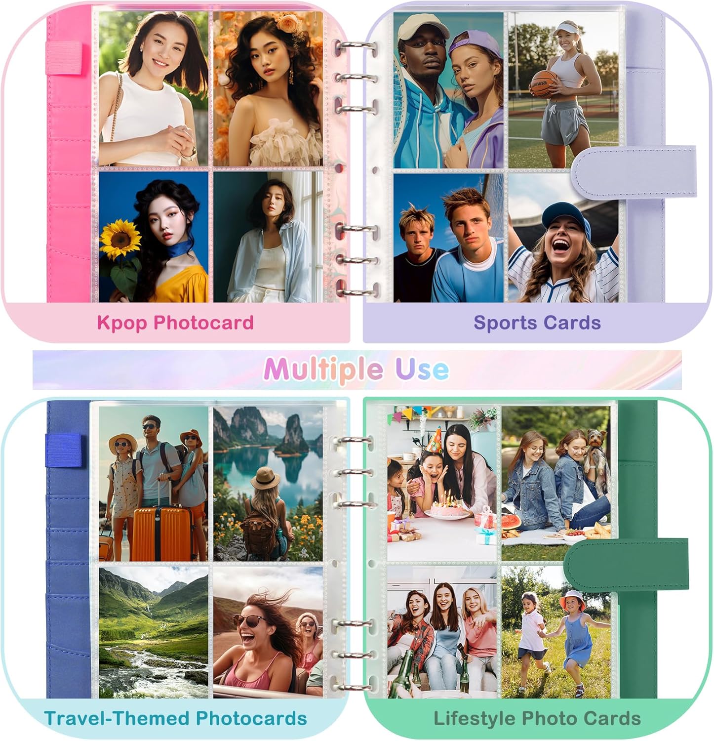 Thumbnail 5 de A5 Bindekarte Sammler-Album mit 6-Ringbuch, 30 Pack 4-Pocket-Seiten & magnetischem Schnallenverschluss (Waldgrün)