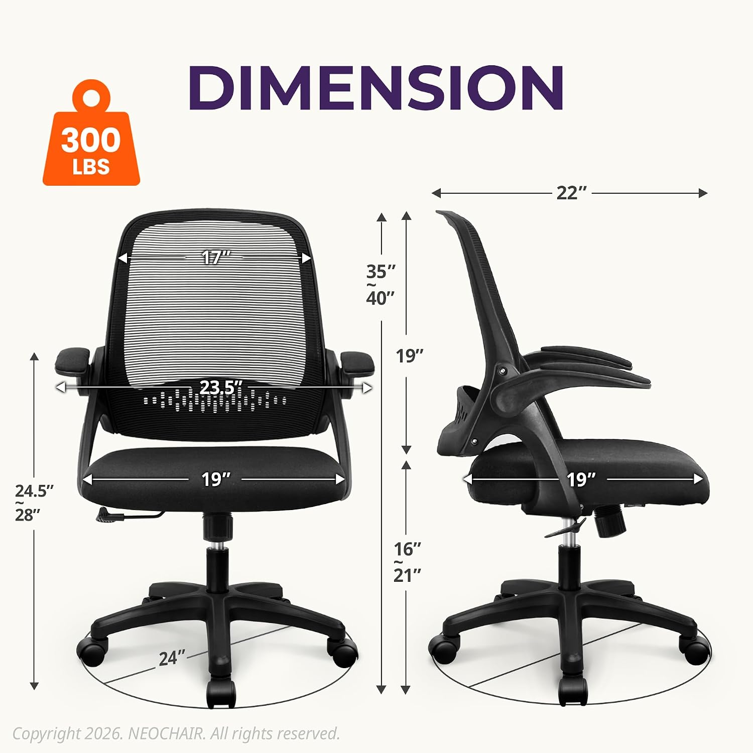 Detalle de NEO CHAIR NEC Mesh Office Chair with Flip-Up Arms and Lumbar Support