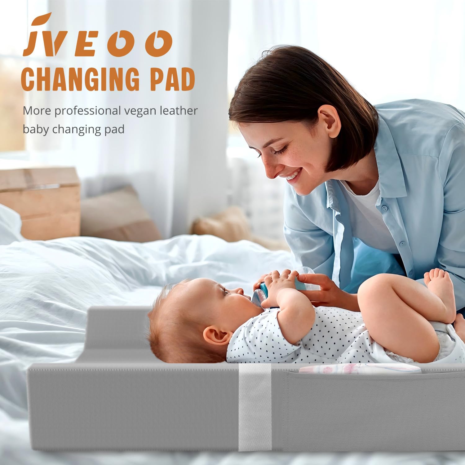 Thumbnail 5 de JVEOO Vegan Leather Baby Changing Pad, Waterproof, Wipeable, with Safety Belt