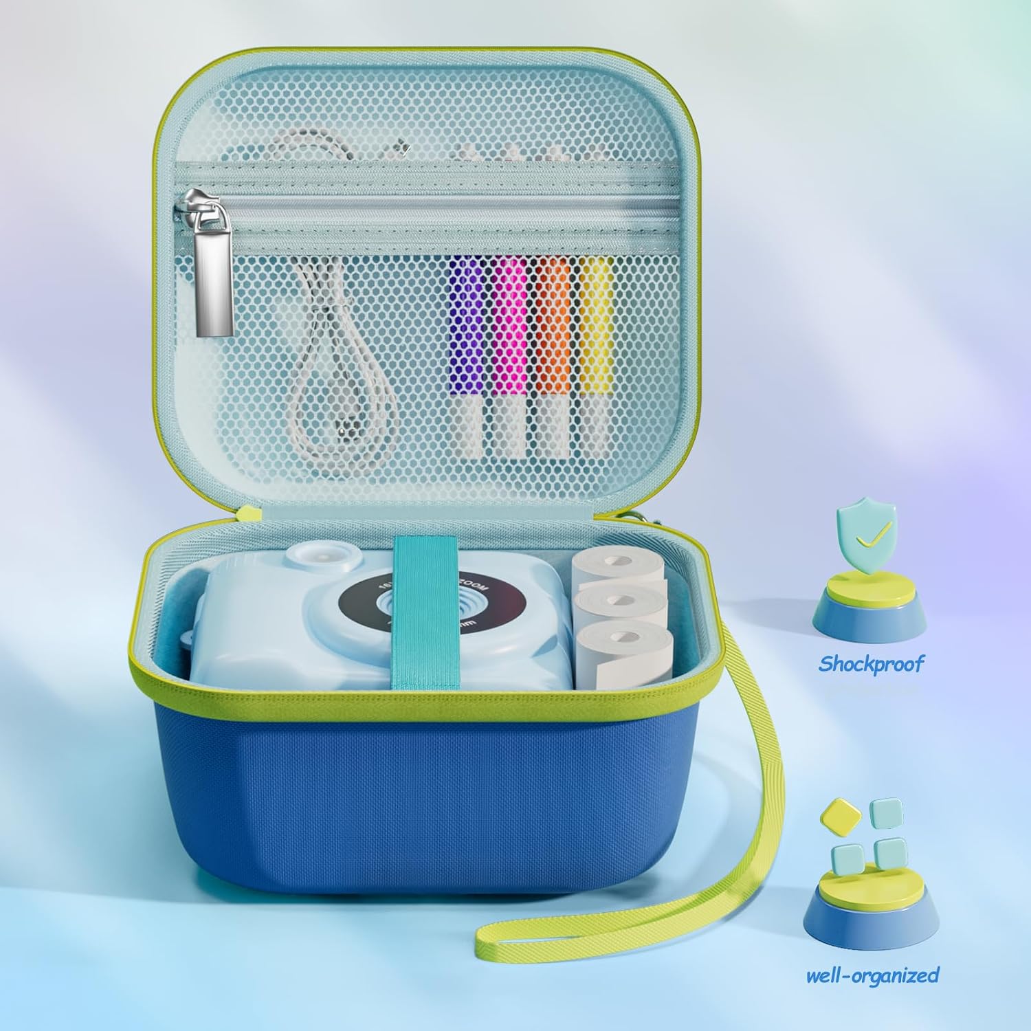 Detalle de ProCase Kid Instant Print Camera Case (Box Only) – Blue, portable hard storage for instant cameras and photo paper