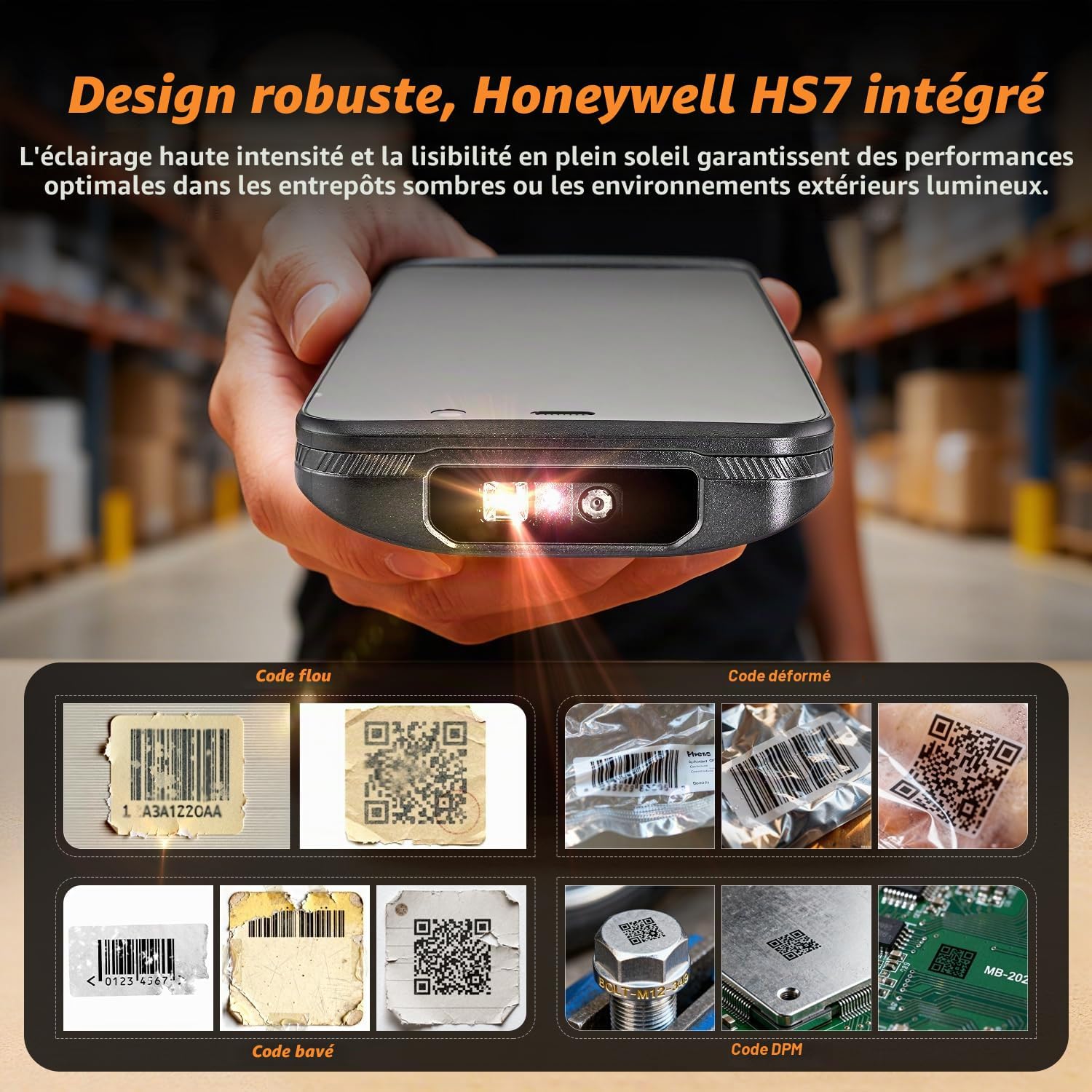Detalle de NETUM Q900 — Scanner Android 14, écran 5,99" et motorisation HS7 Honeywell, autonomie et robustesse pour entrepôt