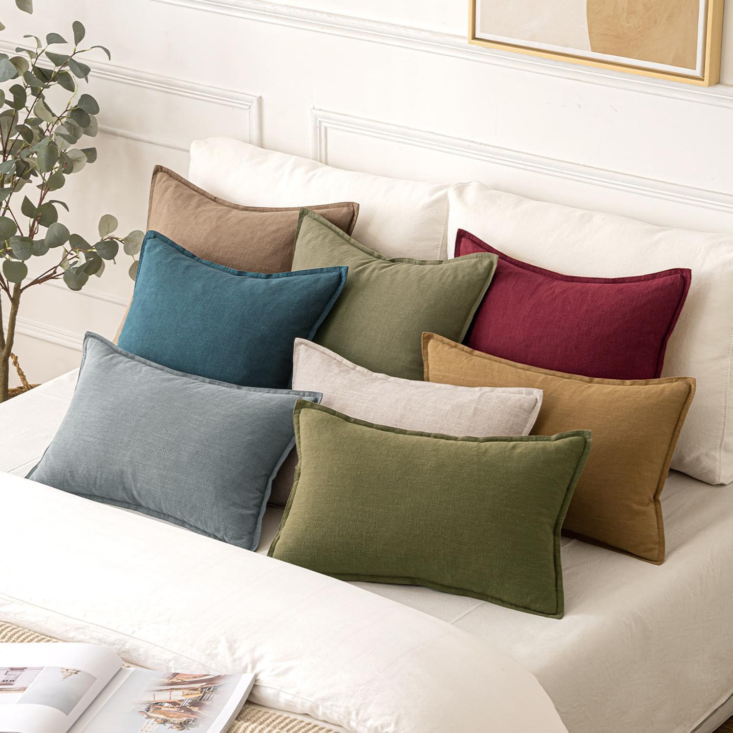 Detalle 2 de MIULEE Decorative Linen Pillow Covers, 24 x 24-Inch Burgundy, Set of 2