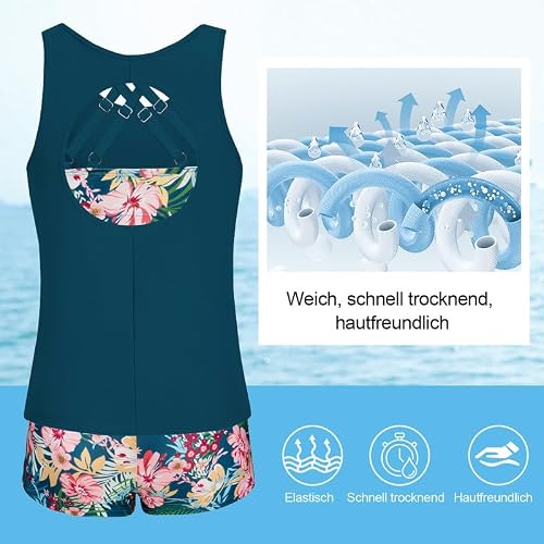 Detalle 2 de JASAMBAC Tankini Damen – Dreiteilige Bademode mit Push-Up Oberteil und Hoher Taille