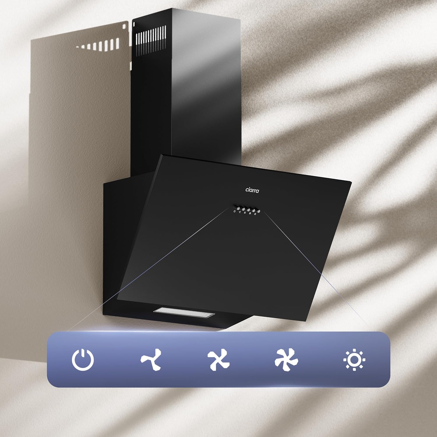 Detalle 2 de CIARRA CBCB6762A Hotte Aspirante Inclinée 60 cm – Classe A+++, 674 m³/h,-Noir Matte