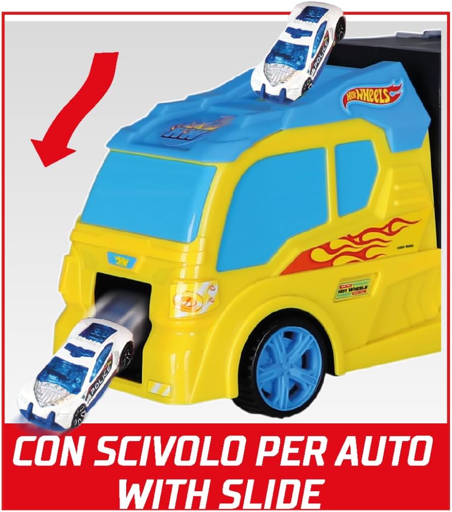Detalle 2 de ODS Transporter 40 Hot Wheels – niebieska walizka z rampą i 3 samochodami, 42033