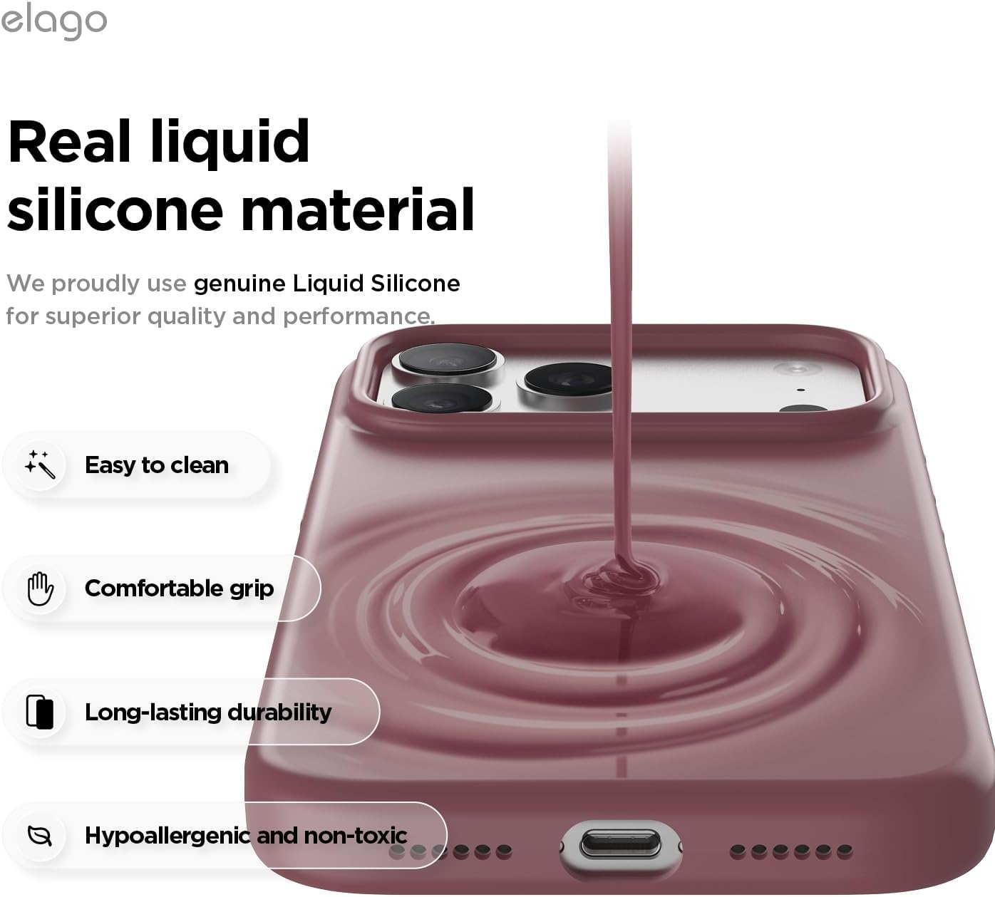 Detalle 2 de elago ES17MSSC69PRO-BGD Magnetic Silicone Case for iPhone 17/18 Pro Max, MagSafe, Burgundy