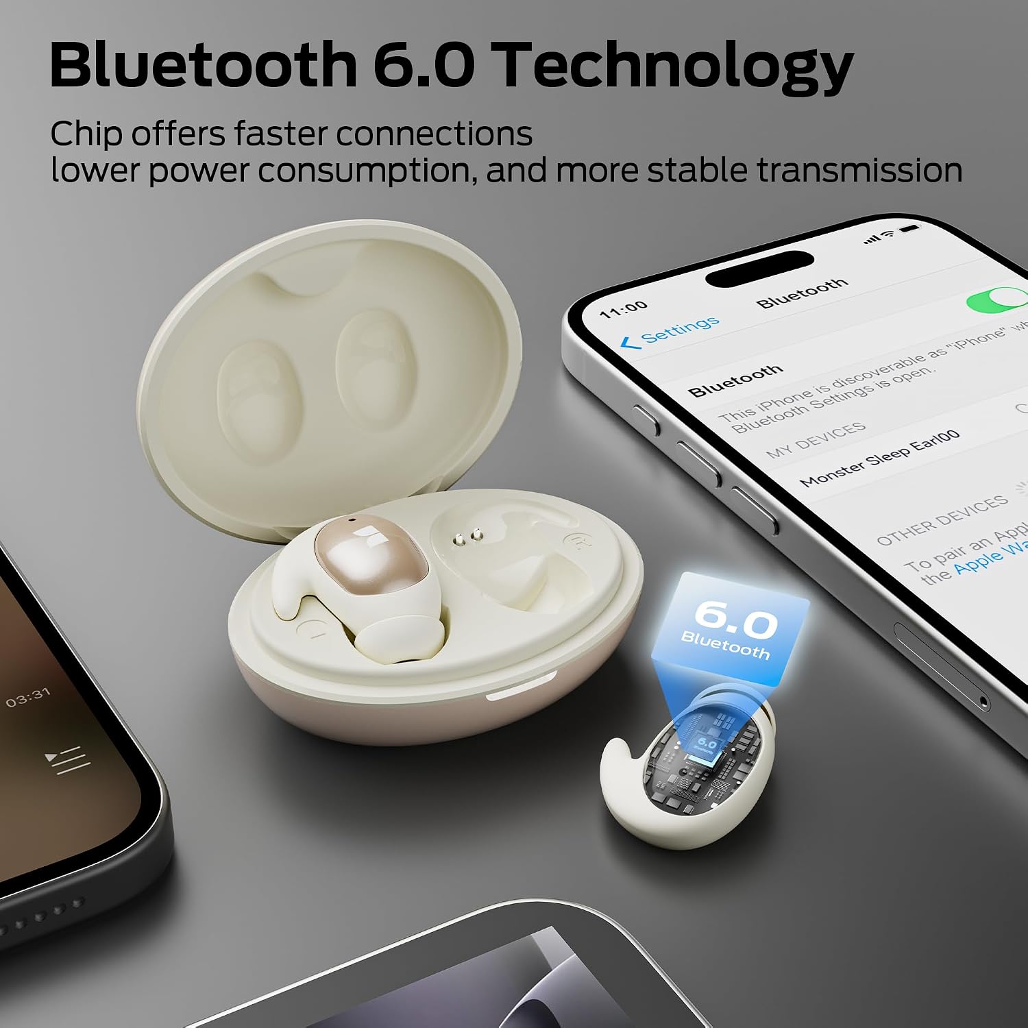 Detalle de Monster Sleep Ear100 W57 Sleep Earbuds, Side-Sleeper Design, Stereo Sound, IPX6