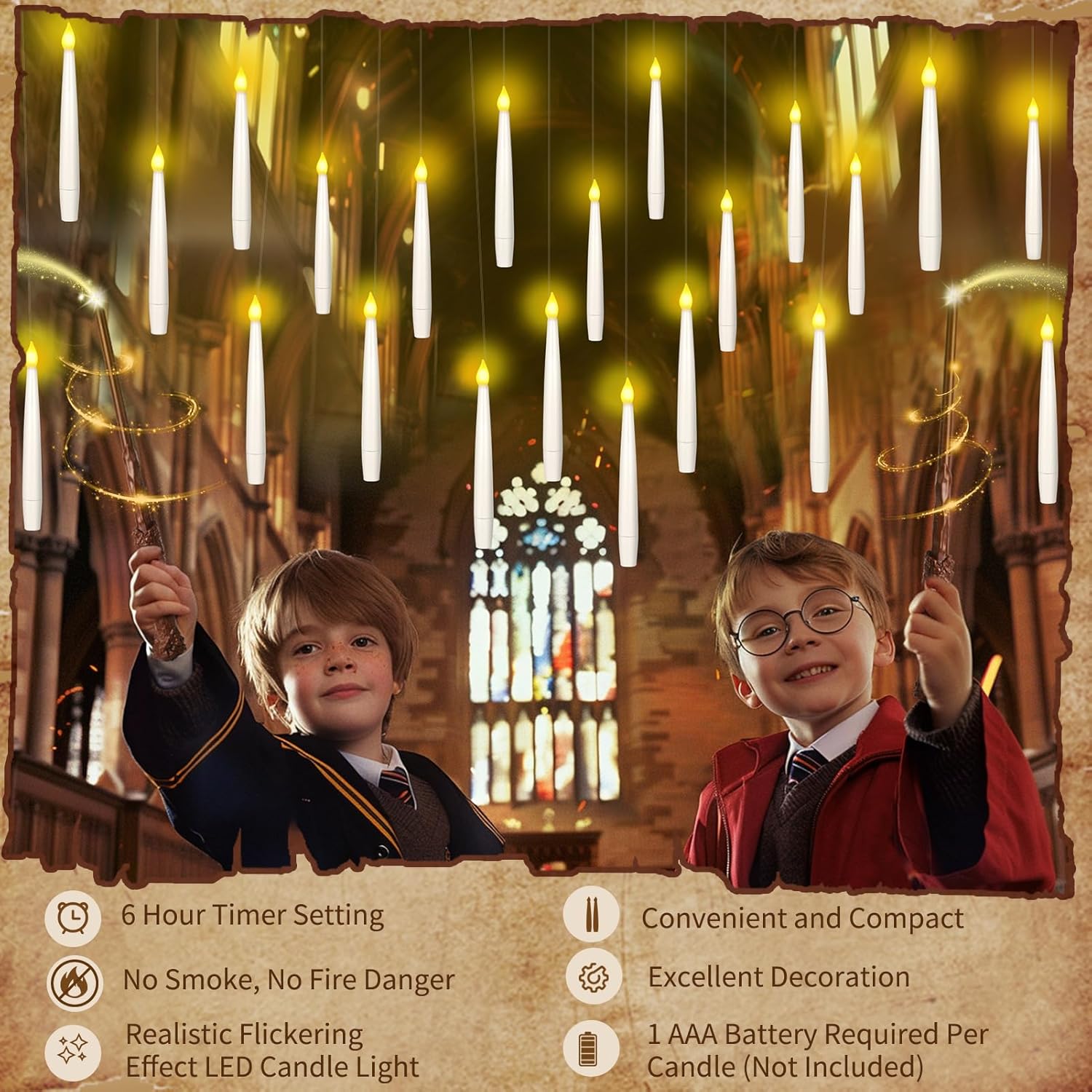 Detalle 2 de Aptliton 24pcs Floating Candles with Wand Remote (Flameless LED) with 6H Timer