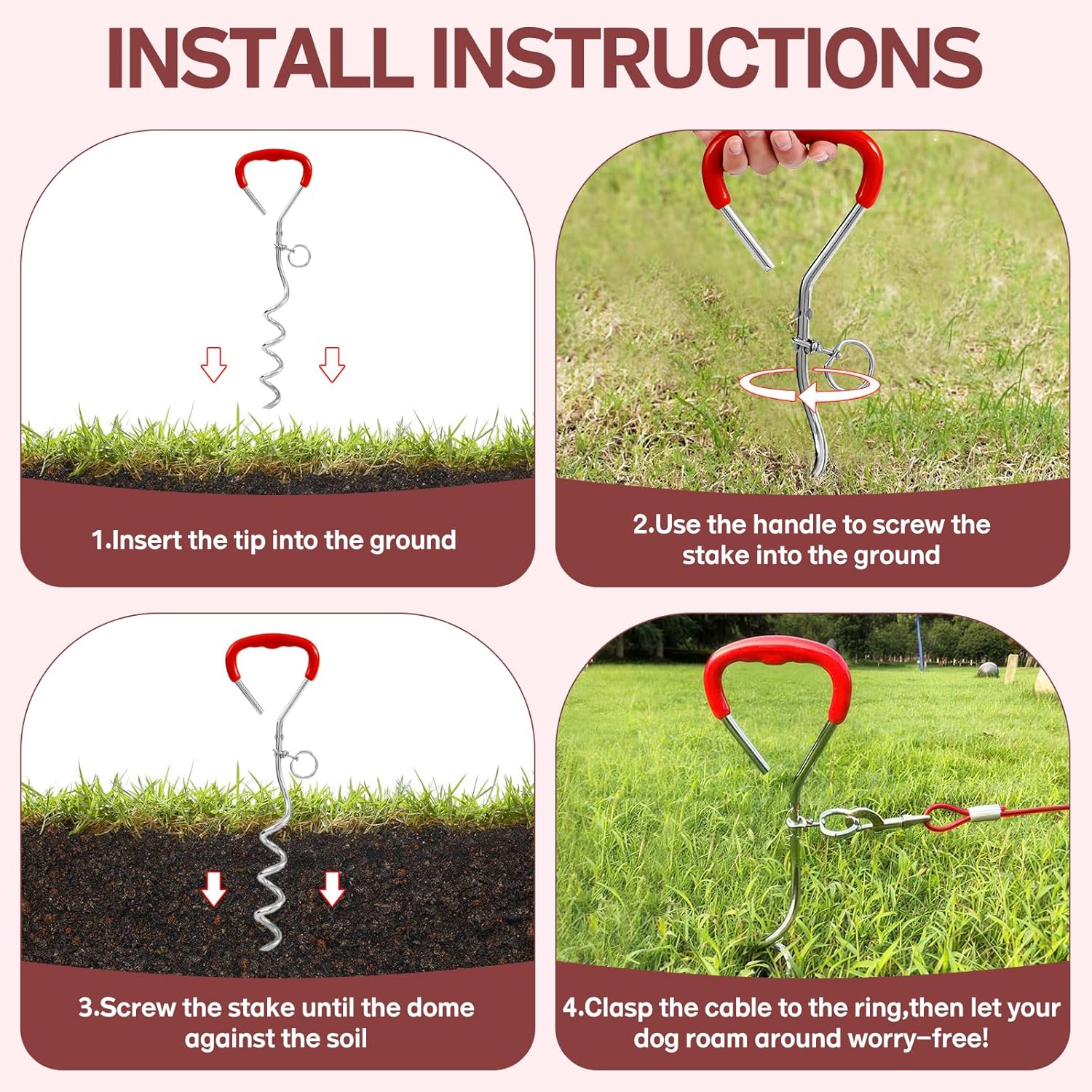Detalle 2 de Dog Tie Out Stake and Run Cable, 6m Long Lead with Yard Stake for Camping & Beach